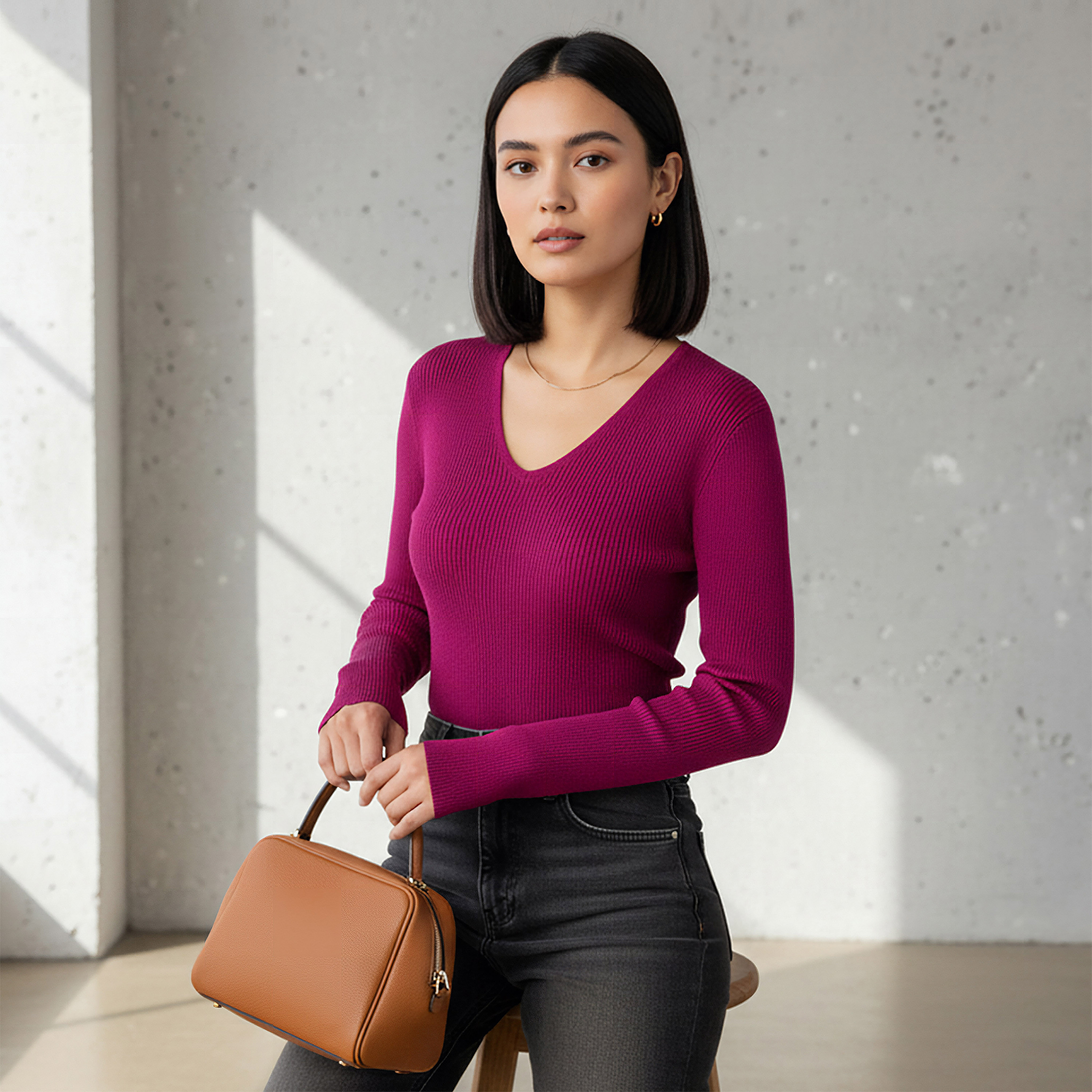 كنزة تريكو مضلعة بقصة عادية وياقة V من تو إكستريمز-women-winterwear-cardigansandjumpers-jumpers-image-31