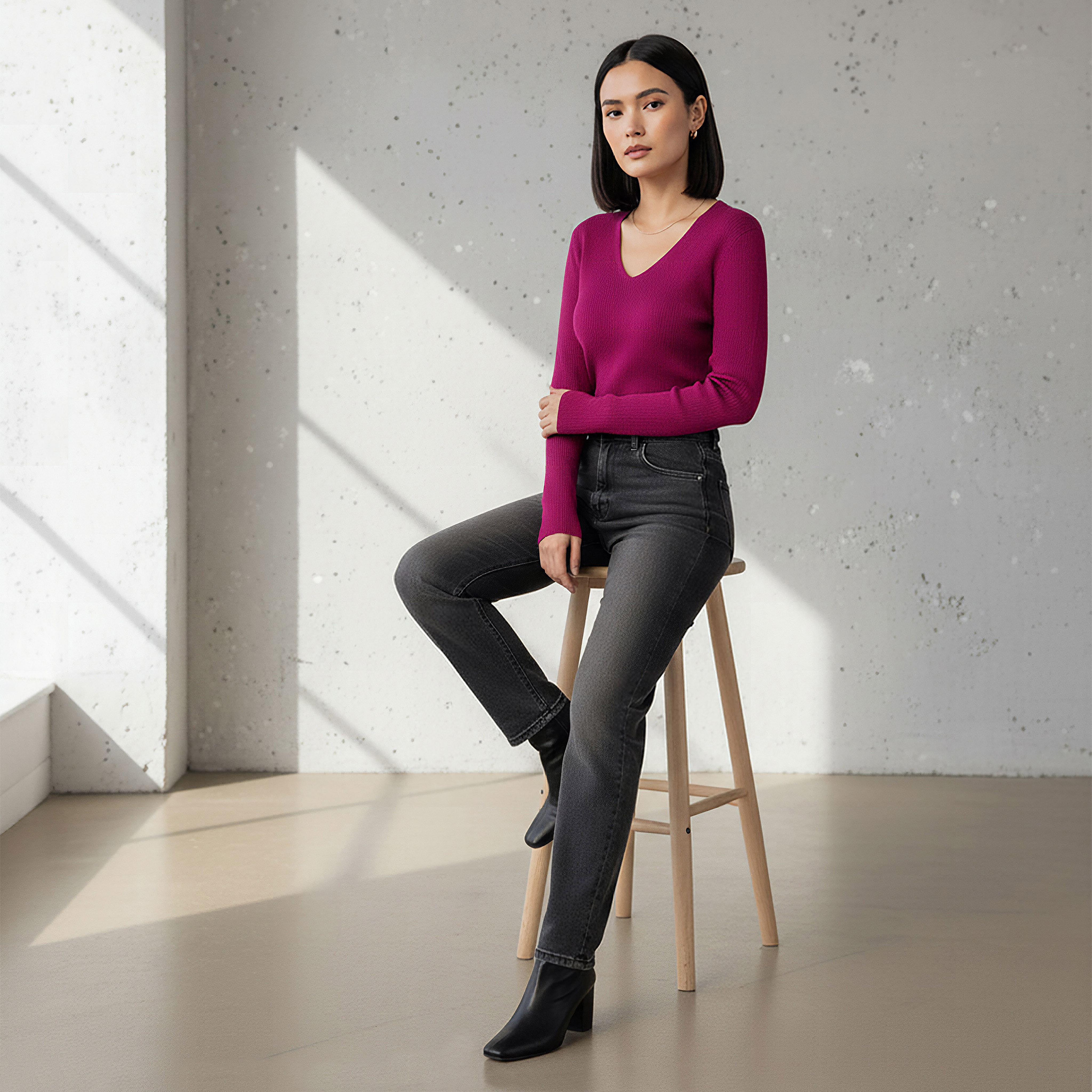 كنزة تريكو مضلعة بقصة عادية وياقة V من تو إكستريمز-women-winterwear-cardigansandjumpers-jumpers-image-35