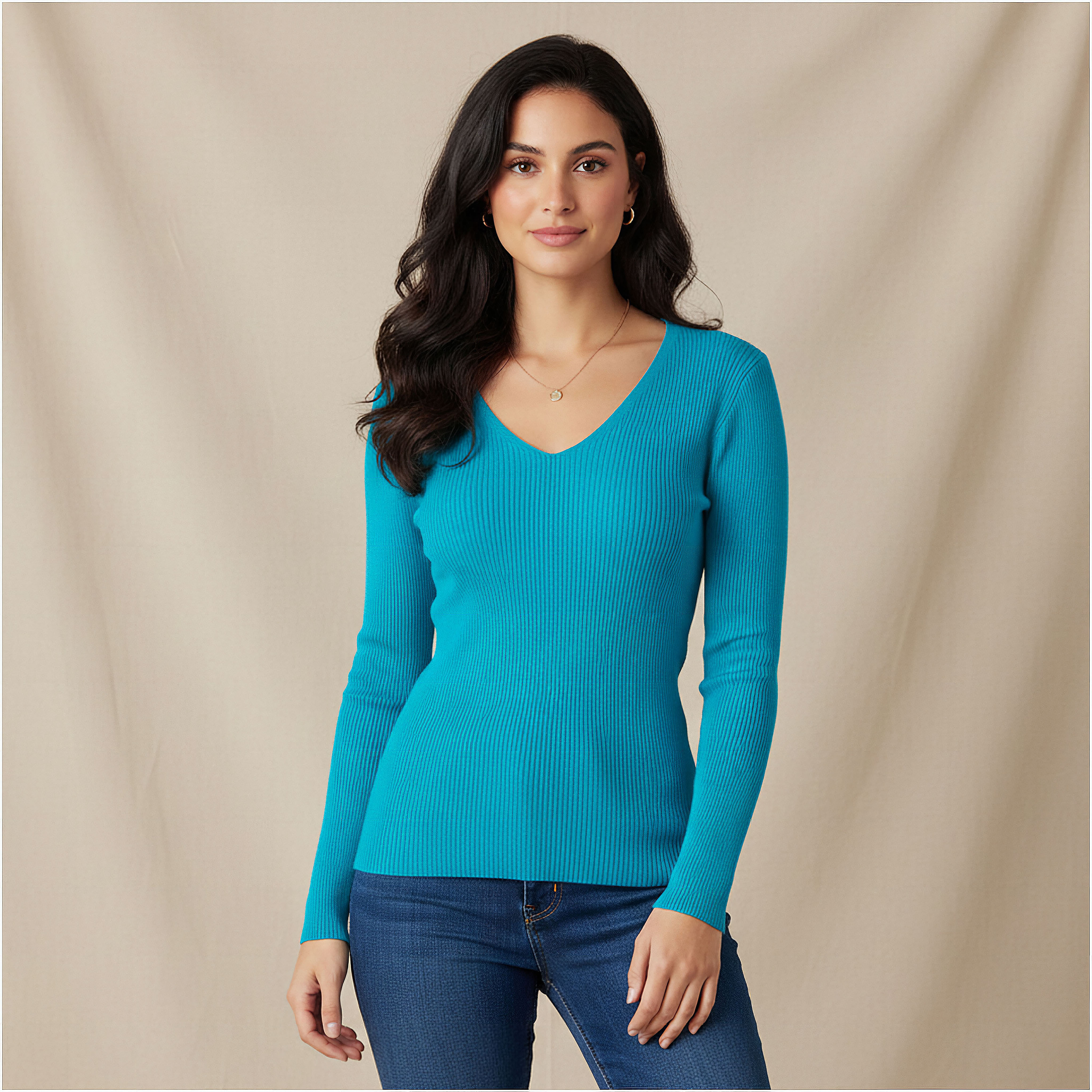 كنزة تريكو مضلعة بقصة عادية وياقة V من تو إكستريمز-women-winterwear-cardigansandjumpers-jumpers-image-11