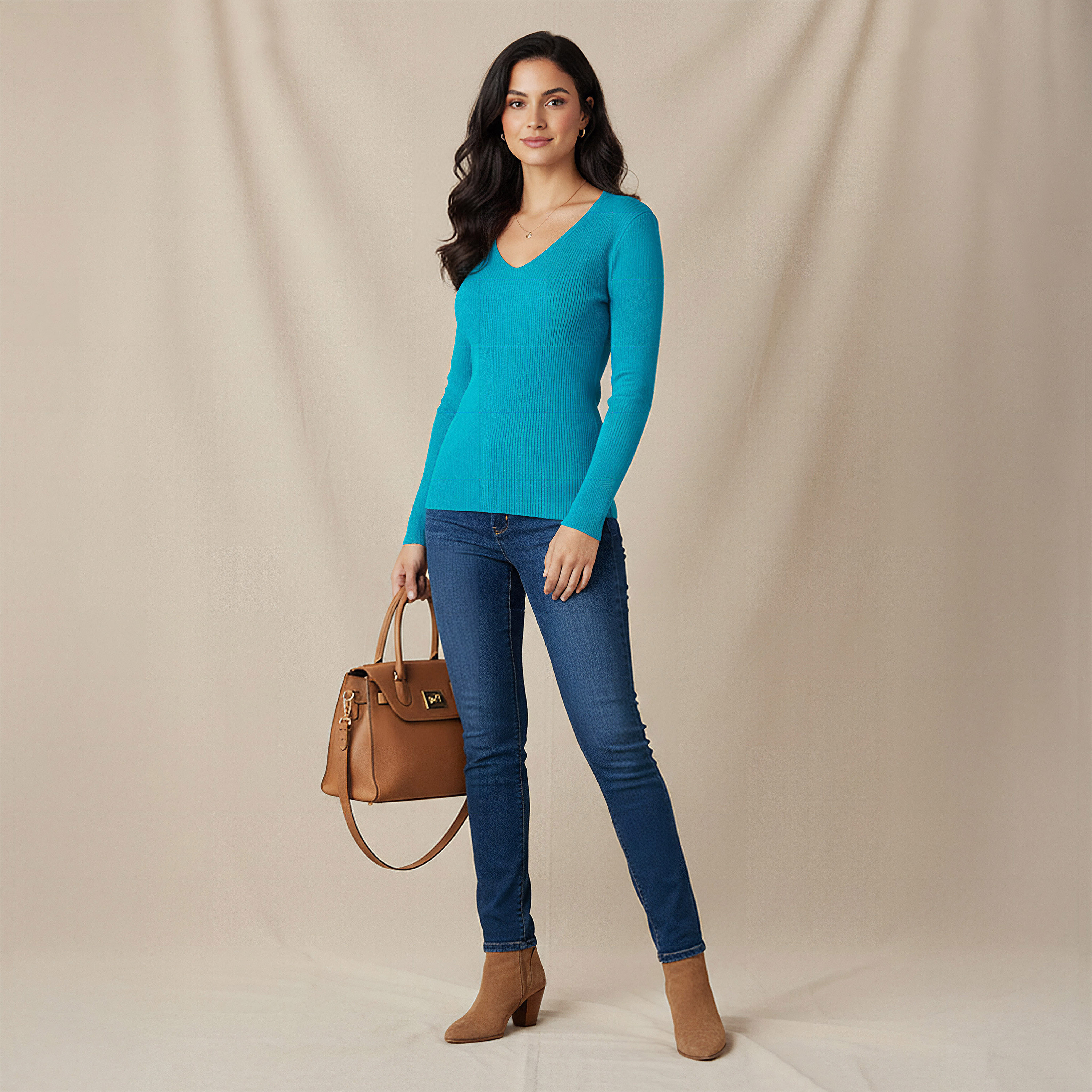 كنزة تريكو مضلعة بقصة عادية وياقة V من تو إكستريمز-women-clothing-cardigansandjumpers-jumpers-image-4