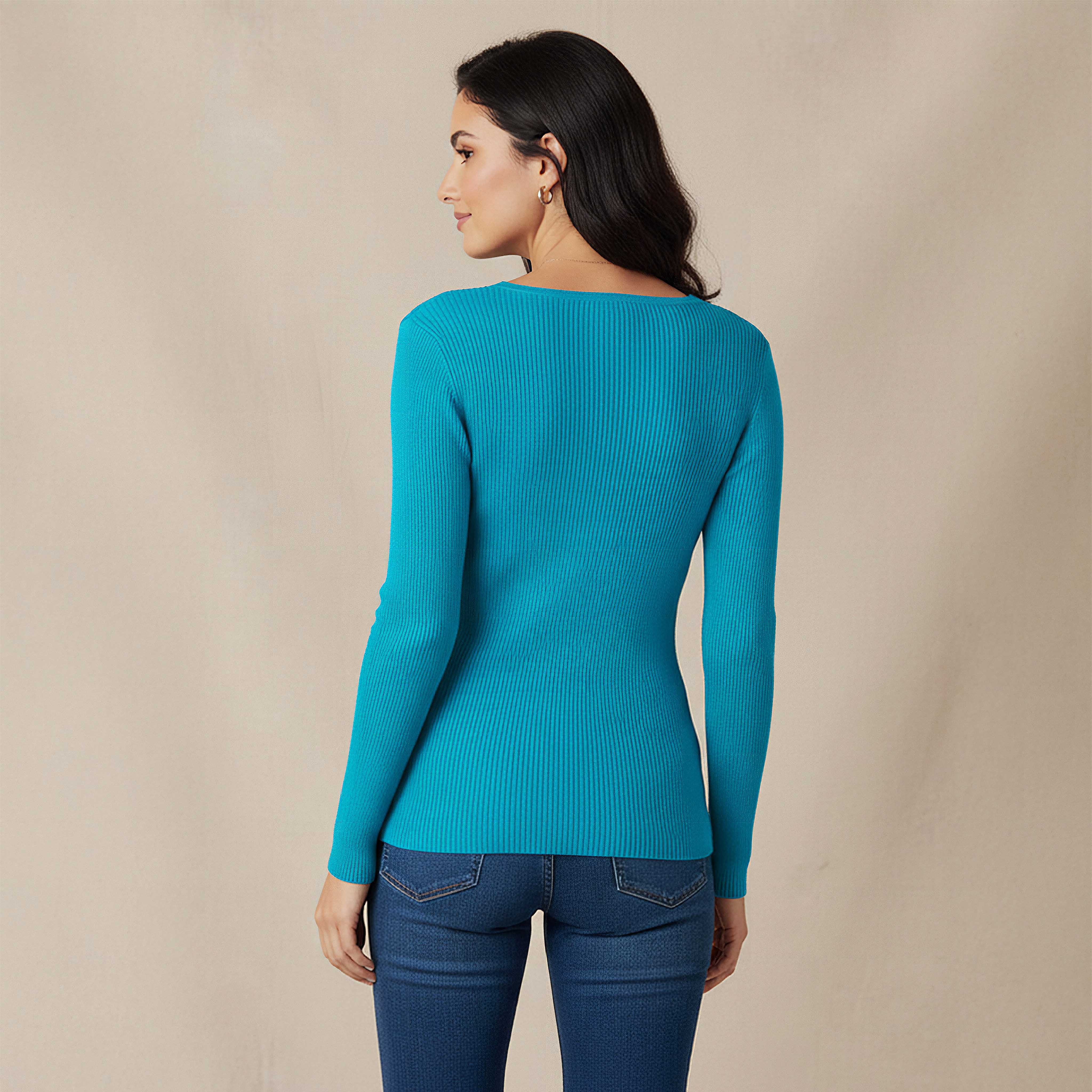 كنزة تريكو مضلعة بقصة عادية وياقة V من تو إكستريمز-women-winterwear-cardigansandjumpers-jumpers-image-13