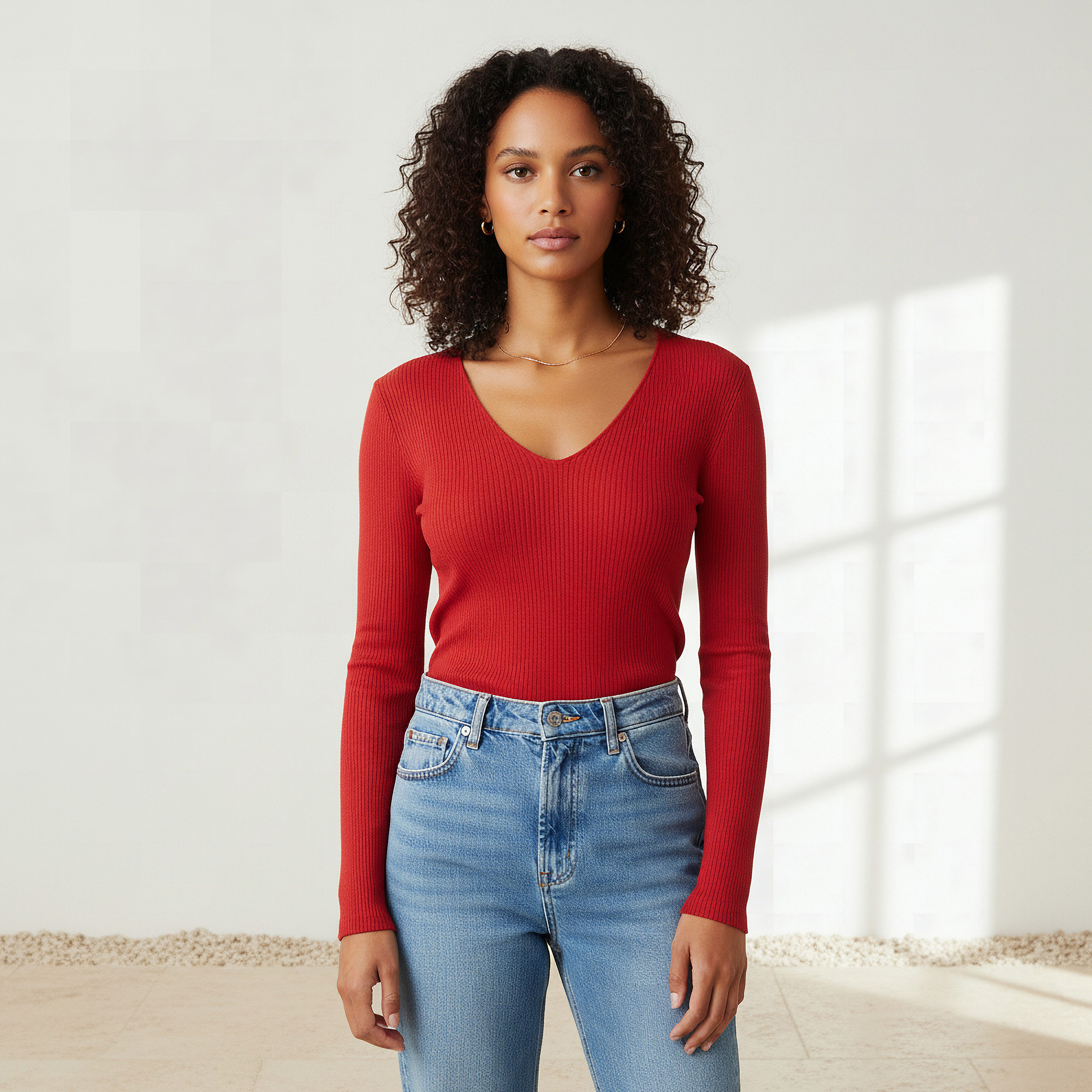كنزة تريكو مضلعة بقصة عادية وياقة V من تو إكستريمز-women-clothing-cardigansandjumpers-jumpers-image-5
