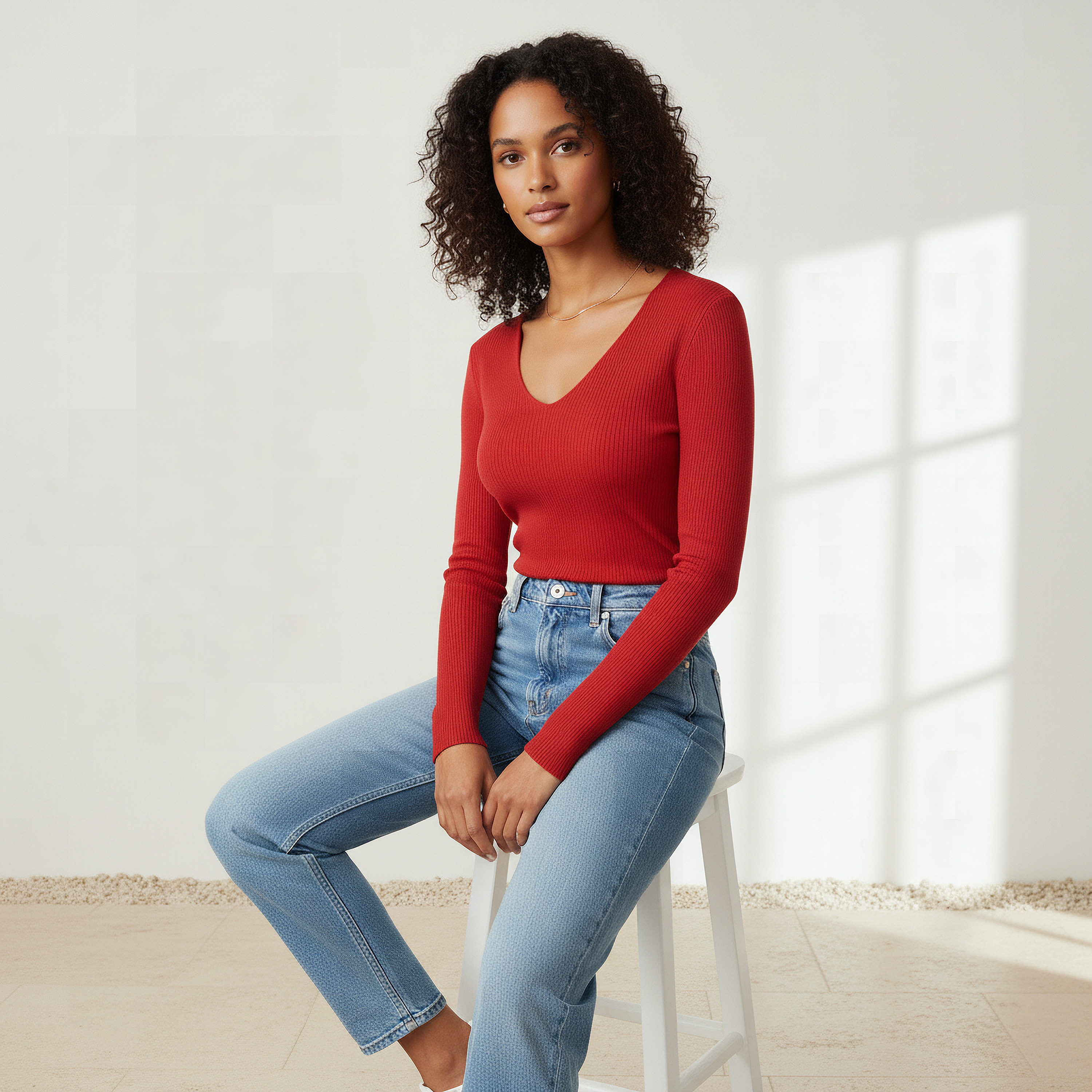 كنزة تريكو مضلعة بقصة عادية وياقة V من تو إكستريمز-women-clothing-cardigansandjumpers-jumpers-image-1