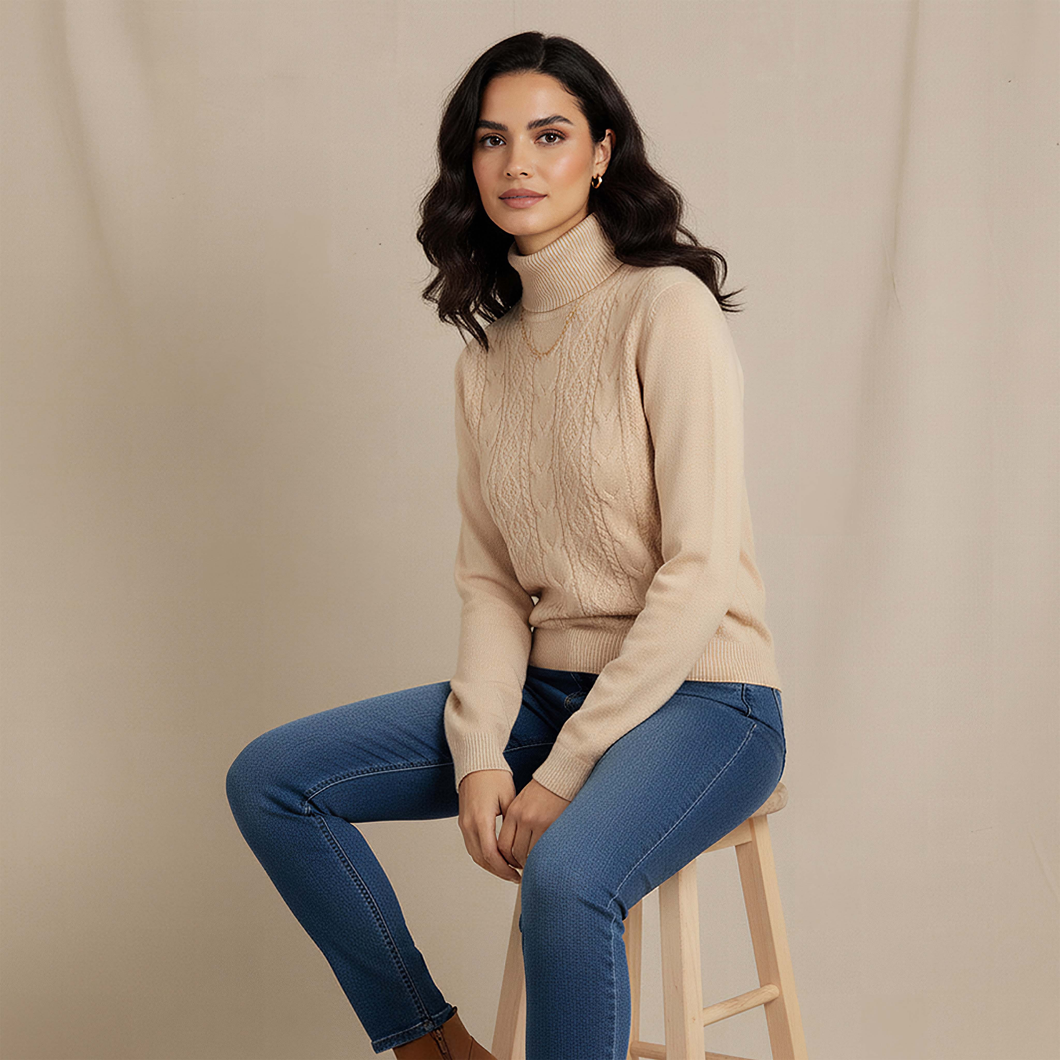 كنزة تريكو بارزة الملمس بياقة عالية من تو إكستريمز-women-clothing-cardigansandjumpers-jumpers-image-1