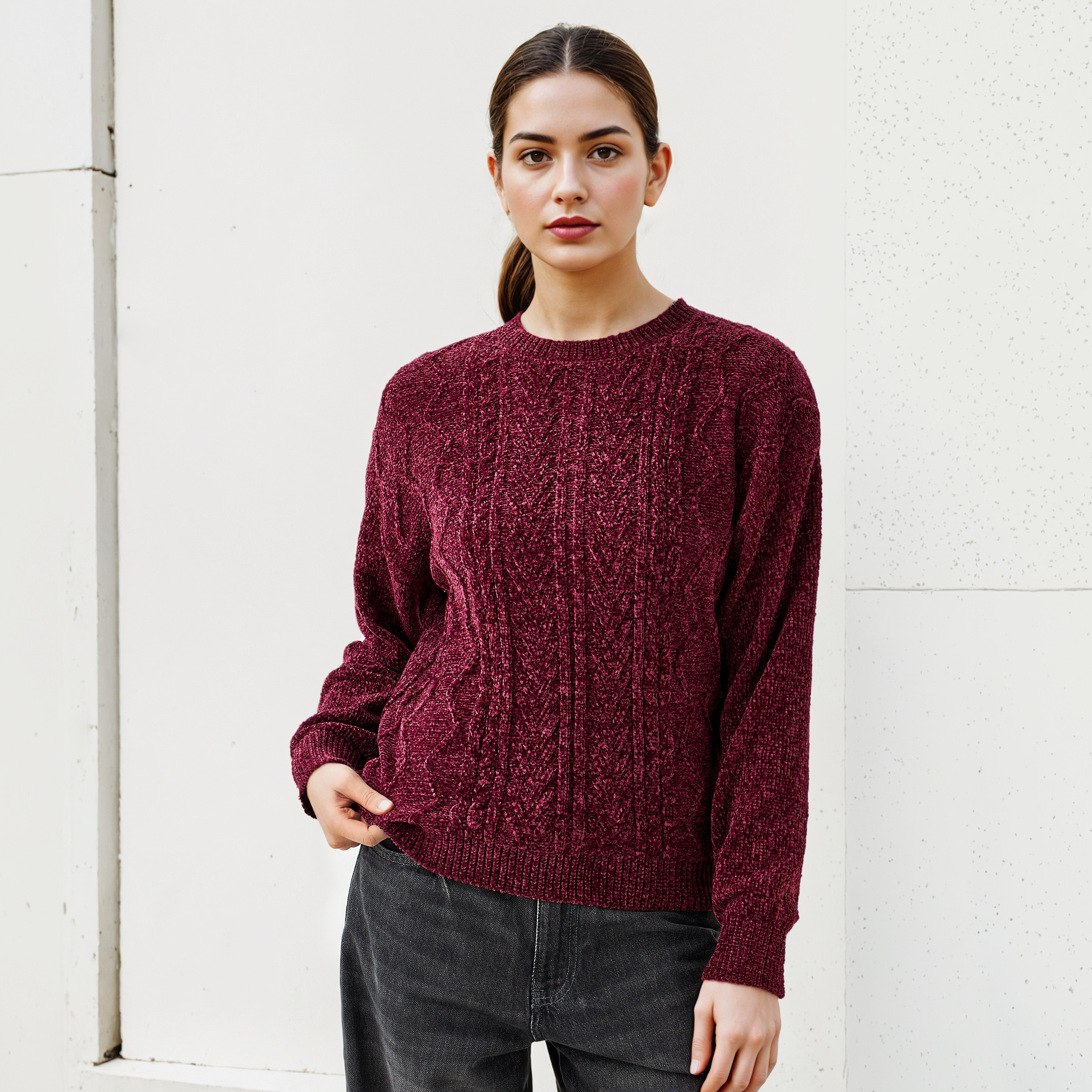 2Xtremz Textured Chenille Sweater with Long Sleeves-women-clothing-cardigansandjumpers-jumpers-image-1