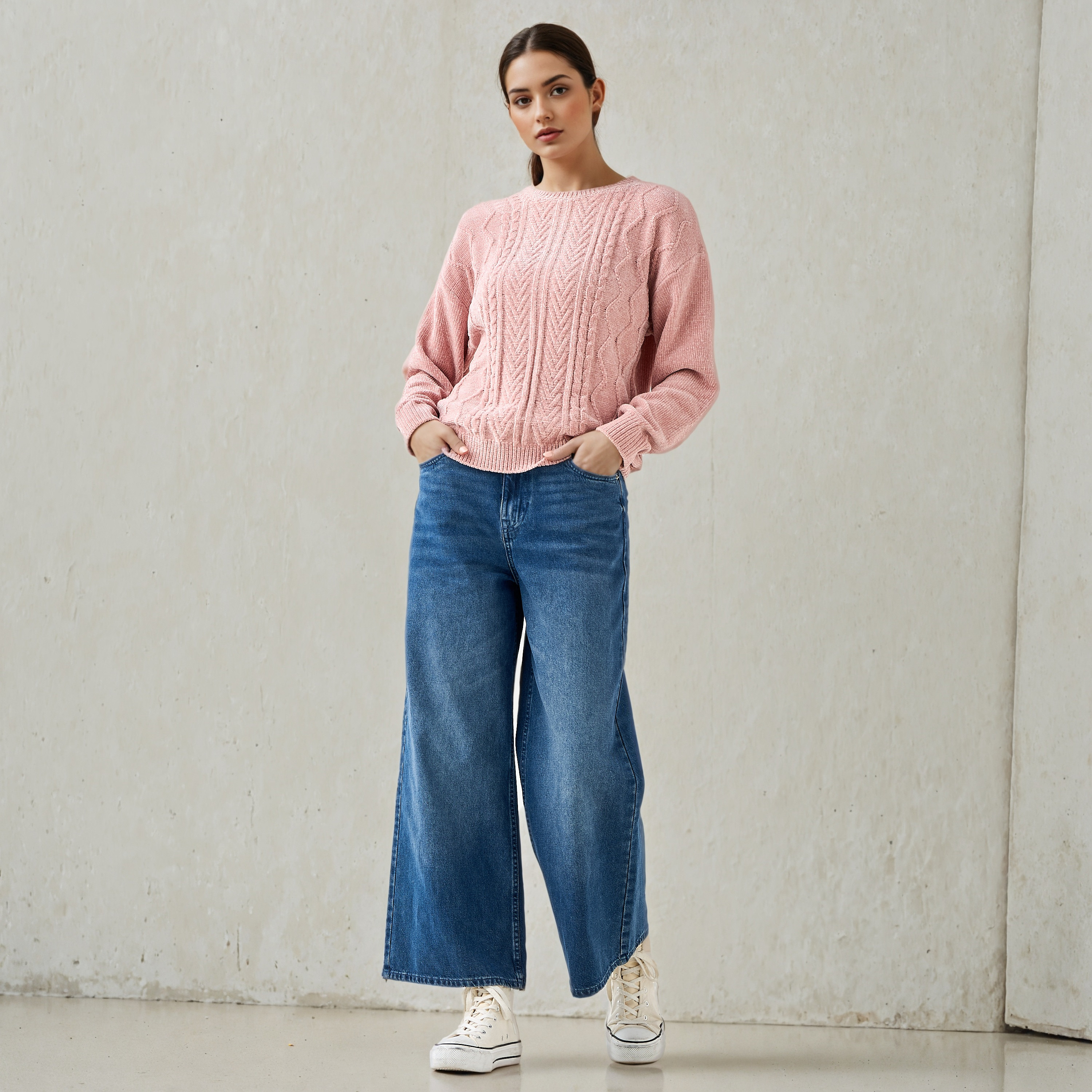 كنزة شنيل بارزة الملمس بأكمام طويلة من تو إكستريمز-women-clothing-cardigansandjumpers-jumpers-image-4
