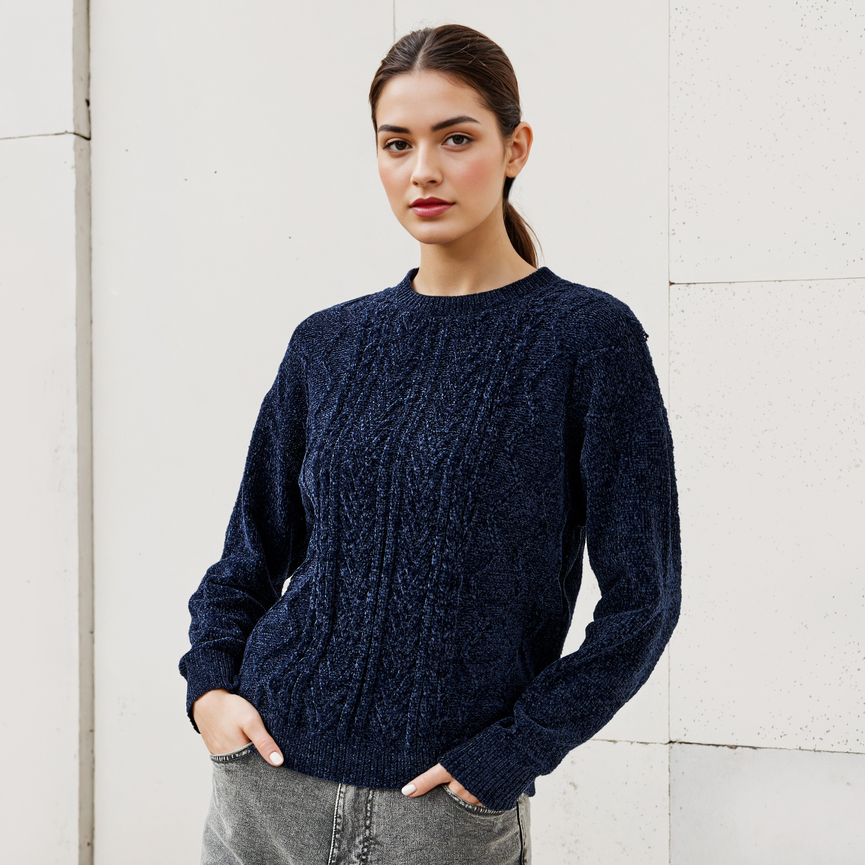 كنزة شنيل بارزة الملمس بأكمام طويلة من تو إكستريمز-women-clothing-cardigansandjumpers-jumpers-image-1