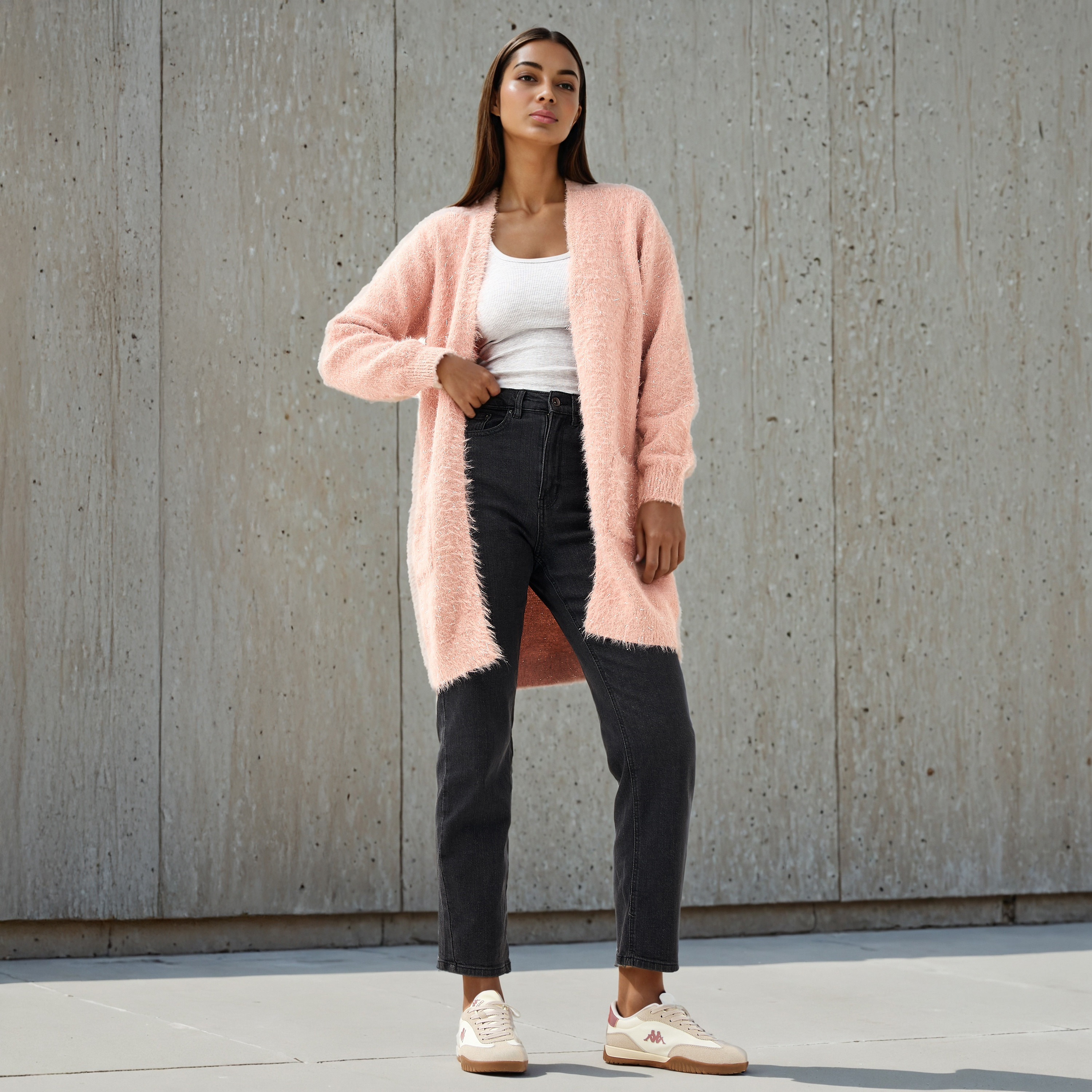 2Xtremz Textured Lurex Longline Cardigan-women-winterwear-cardigansandjumpers-cardigans-image-2