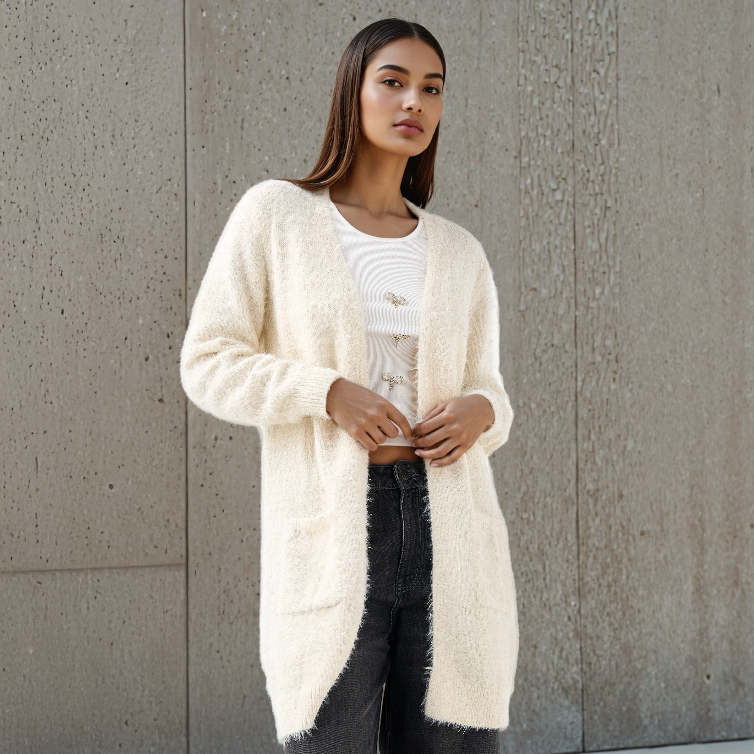 2Xtremz Textured Lurex Longline Cardigan-women-winterwear-cardigansandjumpers-cardigans-image-1