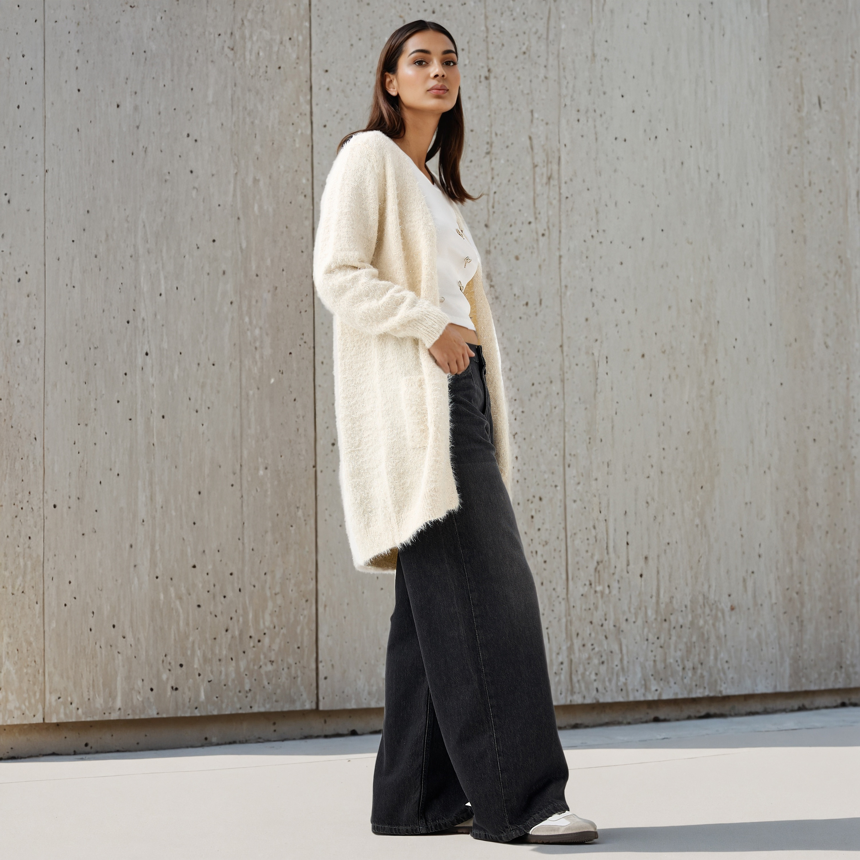 2Xtremz Textured Lurex Longline Cardigan-women-winterwear-cardigansandjumpers-cardigans-image-2