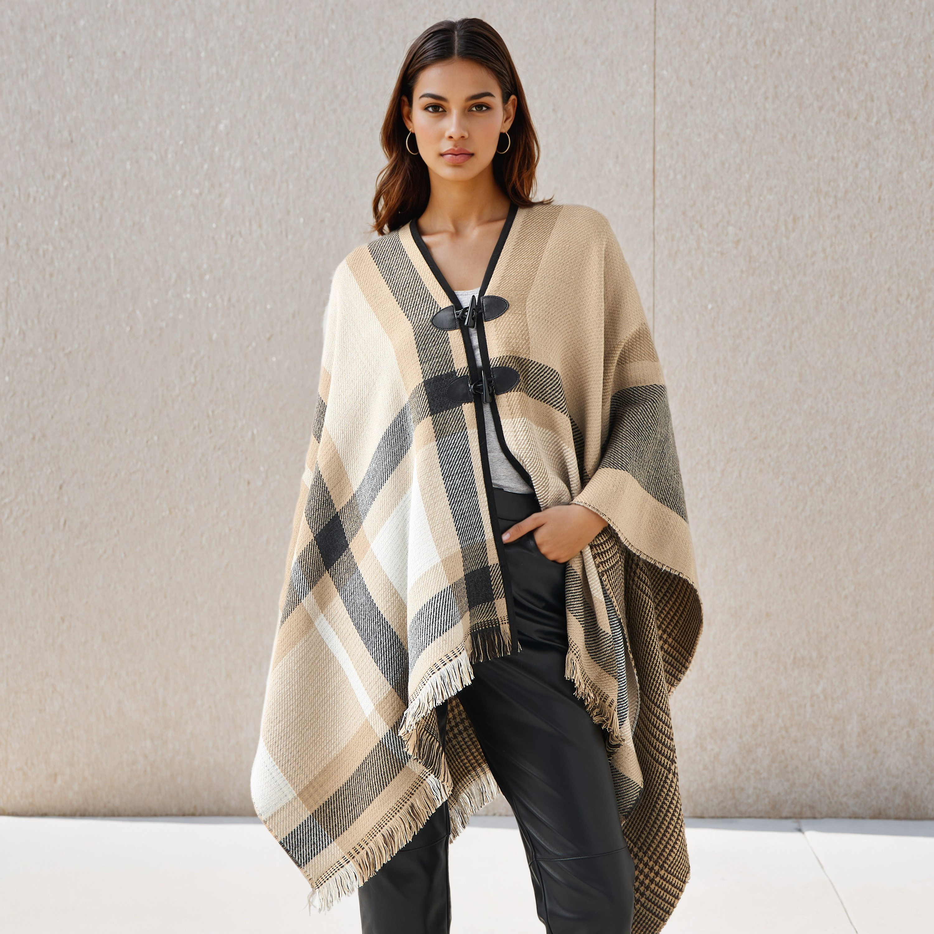 بونشو أكريليك طويل غير متماثل قابل للارتداء على الوجهين من تو إكستريمز-women-winterwear-coatsandjackets-jackets-image-7
