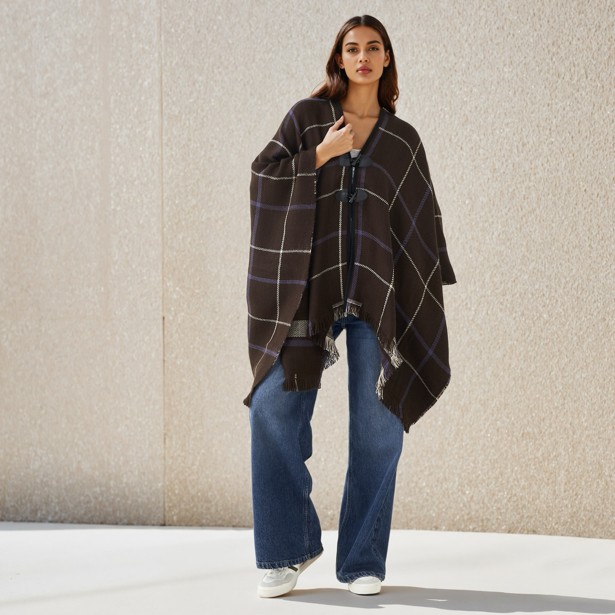 بونشو أكريليك طويل غير متماثل قابل للارتداء على الوجهين من تو إكستريمز-women-winterwear-coatsandjackets-jackets-image-23