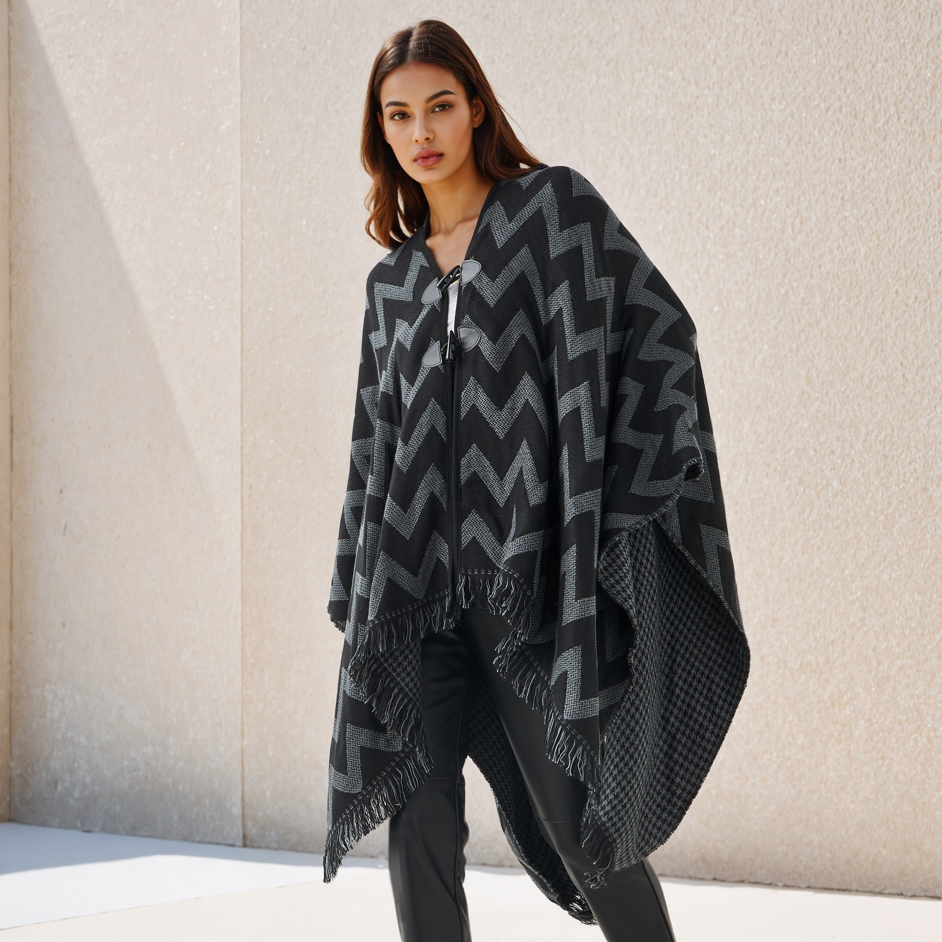 2Xtremz Long Acrylic Asymmetric Reversible Poncho-women-winterwear-coatsandjackets-jackets-image-1