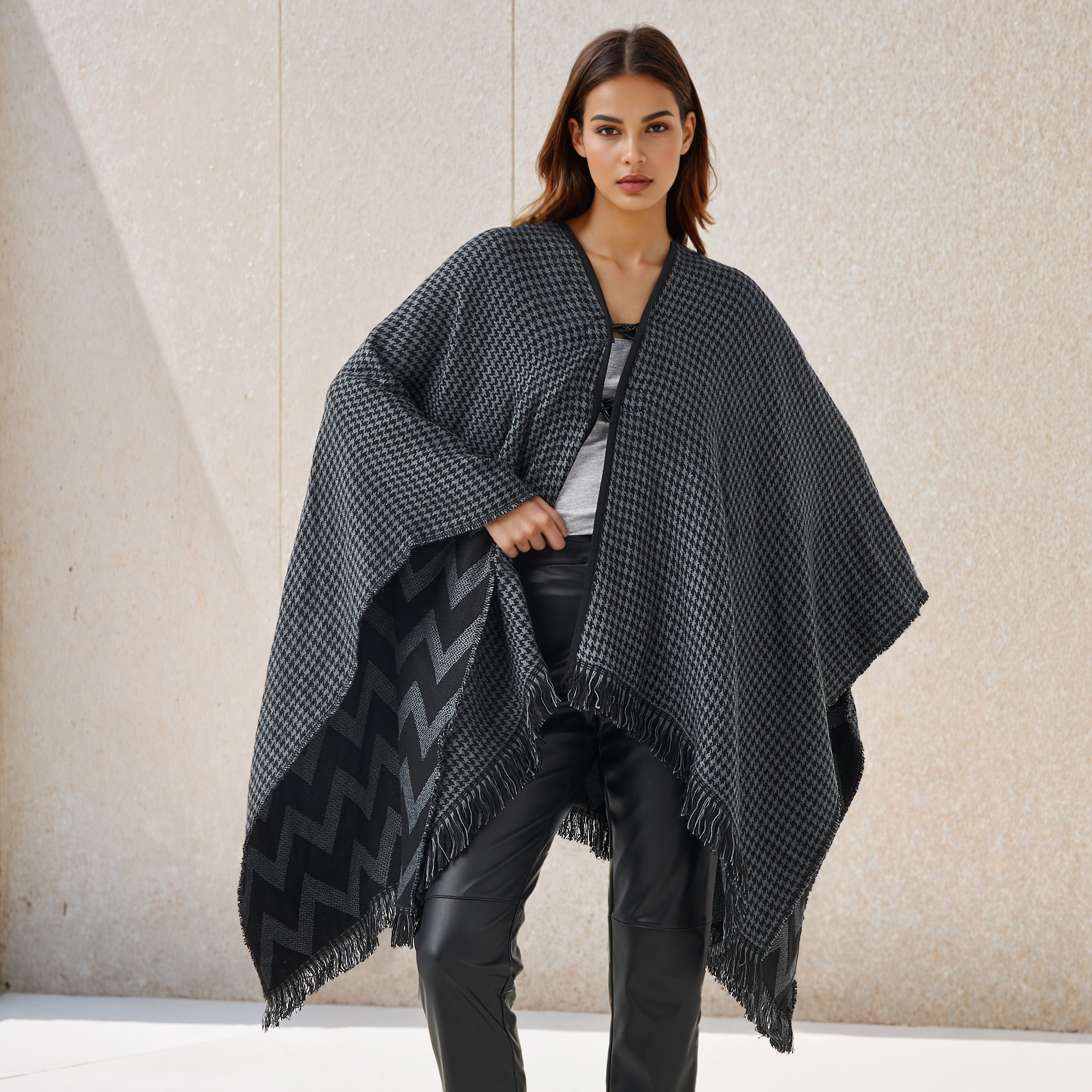 2Xtremz Long Acrylic Asymmetric Reversible Poncho-women-winterwear-coatsandjackets-jackets-image-7