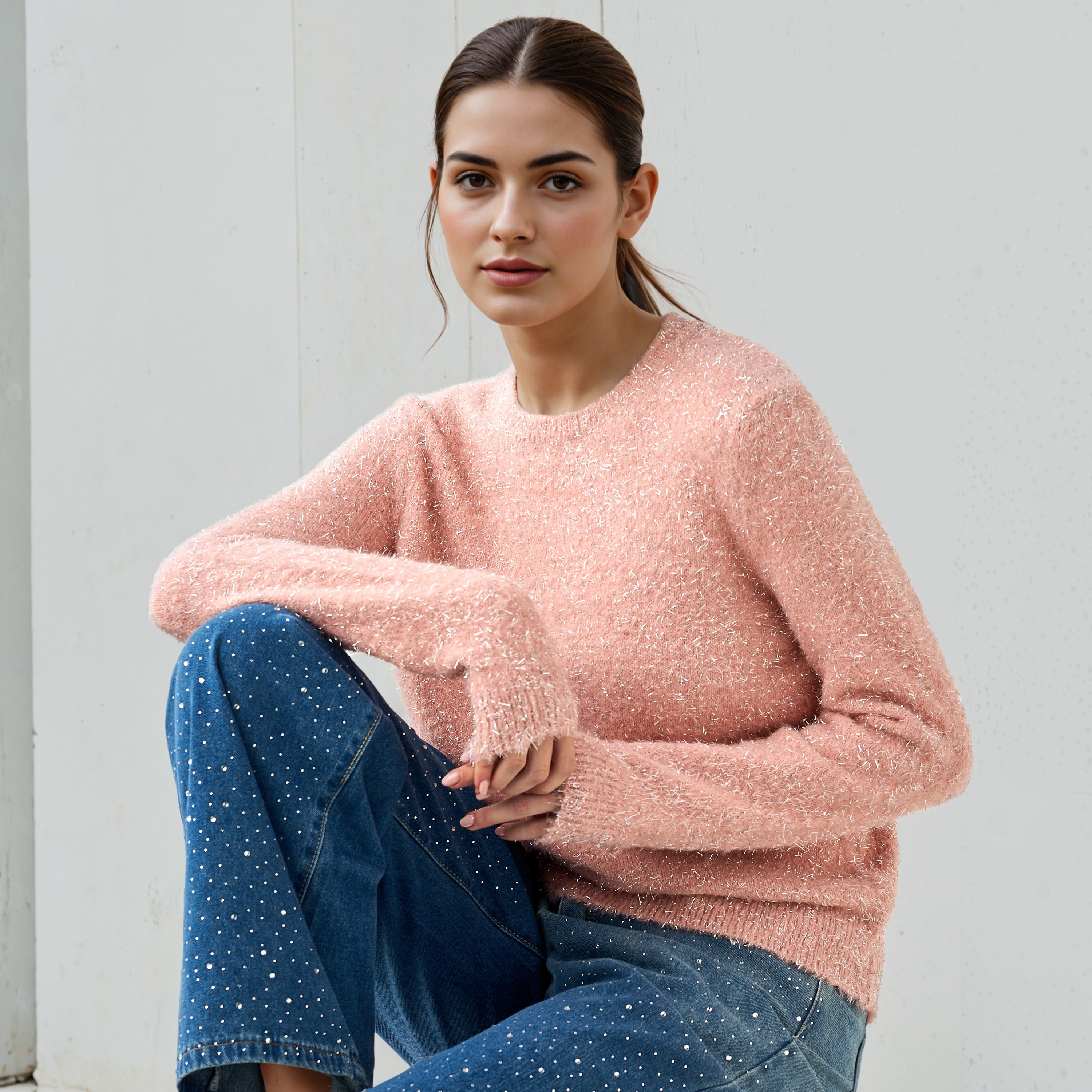 كنزة لوريكس مغطاة بالوبر مع أكمام طويلة من تو إكستريمز-women-clothing-cardigansandjumpers-jumpers-image-1
