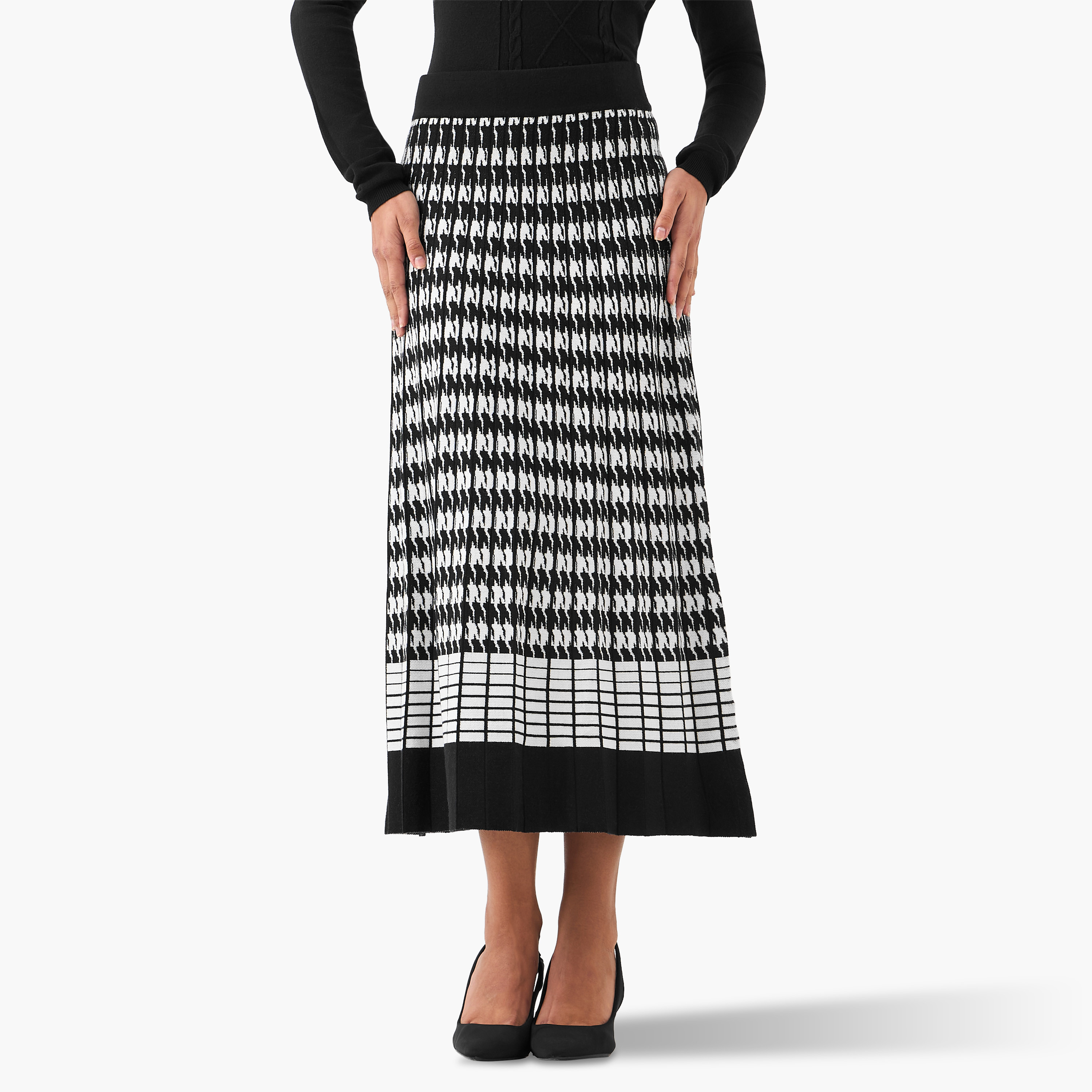 2Xtremz Midi Viscose Blend A-line Skirt with Geometric Texture-women-clothing-bottoms-skirts-image-1
