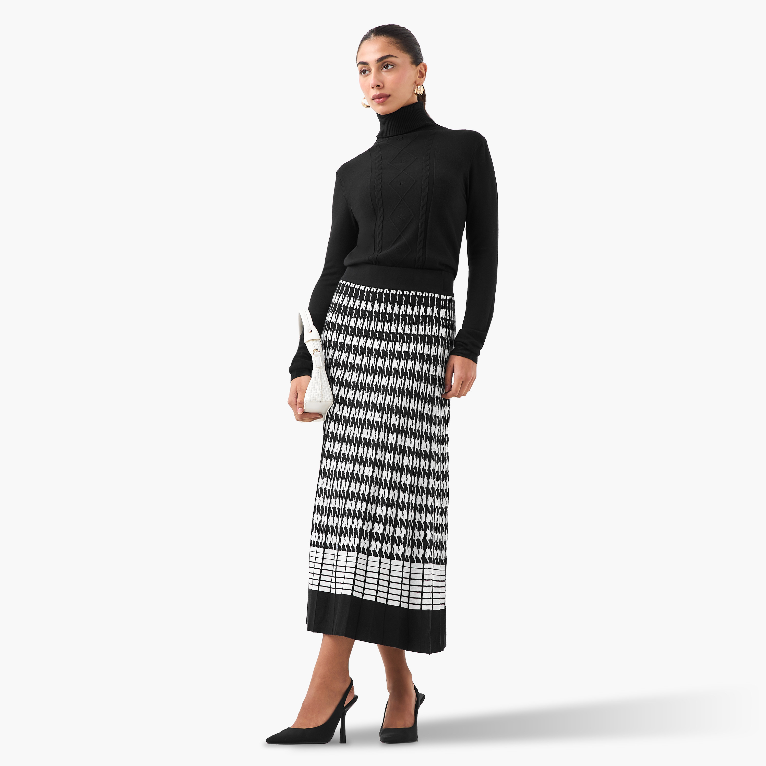 2Xtremz Midi Viscose Blend A-line Skirt with Geometric Texture-women-clothing-bottoms-skirts-image-2