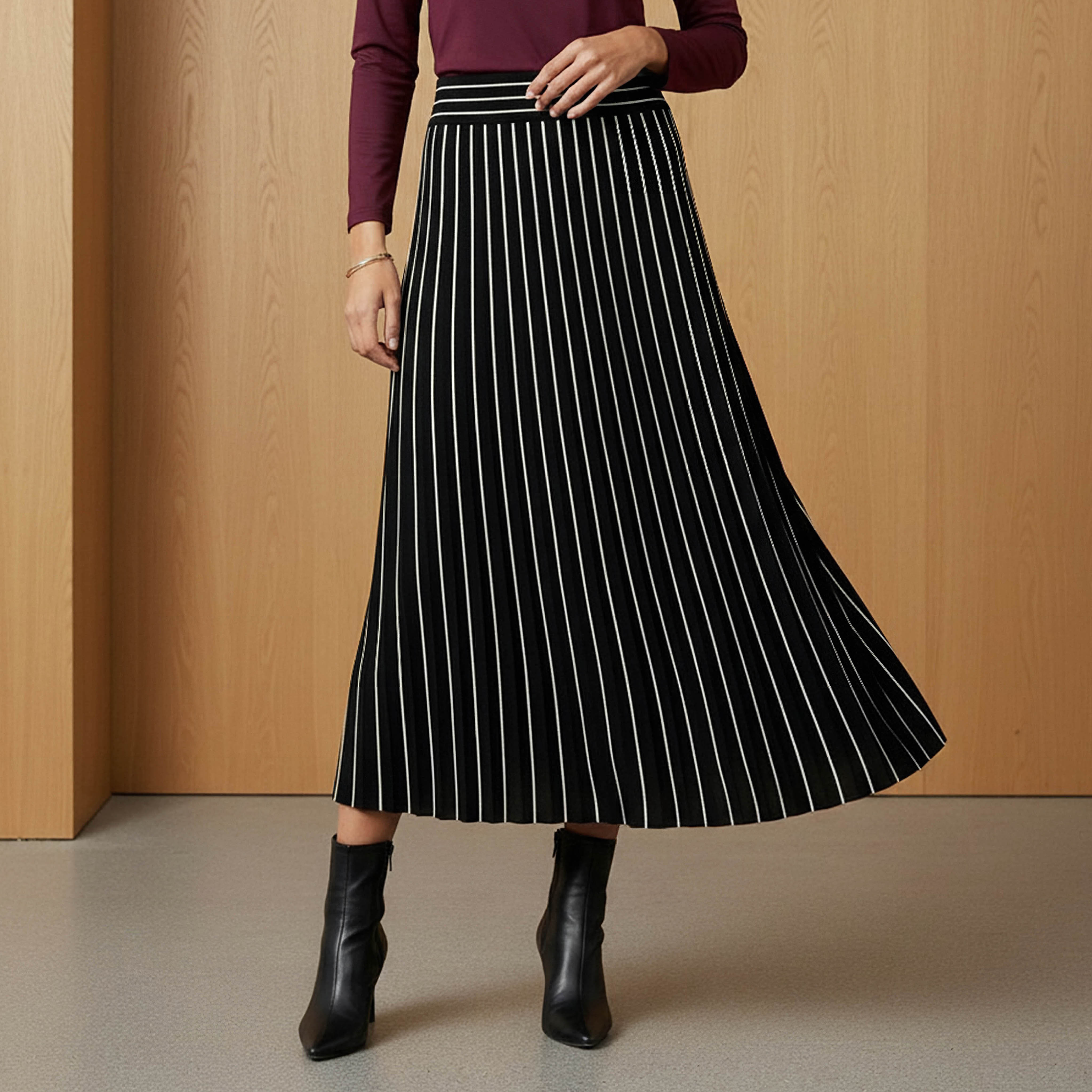 2Xtremz Midi Viscose Blend A-line Skirt with Stripes-women-clothing-bottoms-skirts-image-1