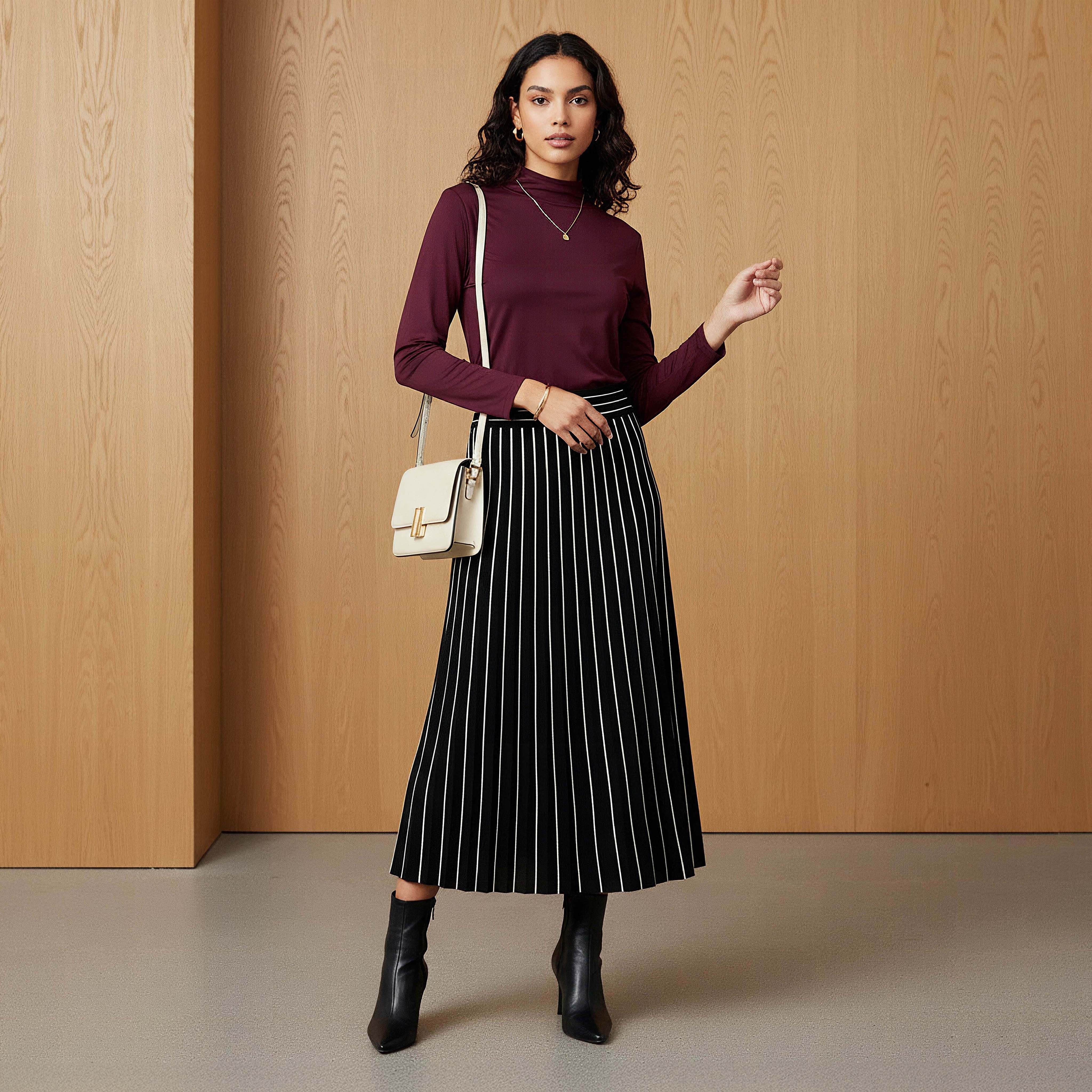 2Xtremz Midi Viscose Blend A-line Skirt with Stripes-women-clothing-bottoms-skirts-image-2