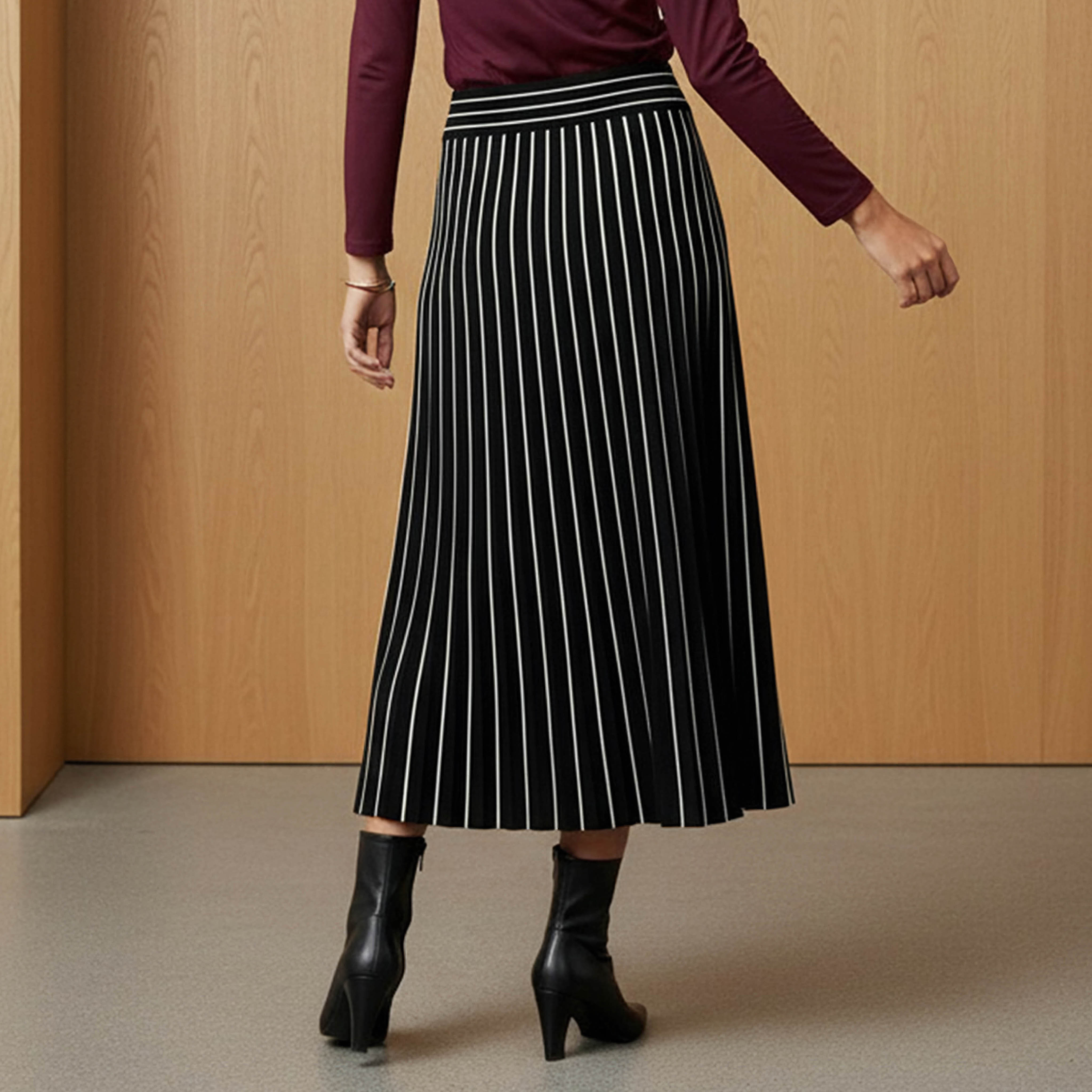 2Xtremz Midi Viscose Blend A-line Skirt with Stripes-women-clothing-bottoms-skirts-image-3