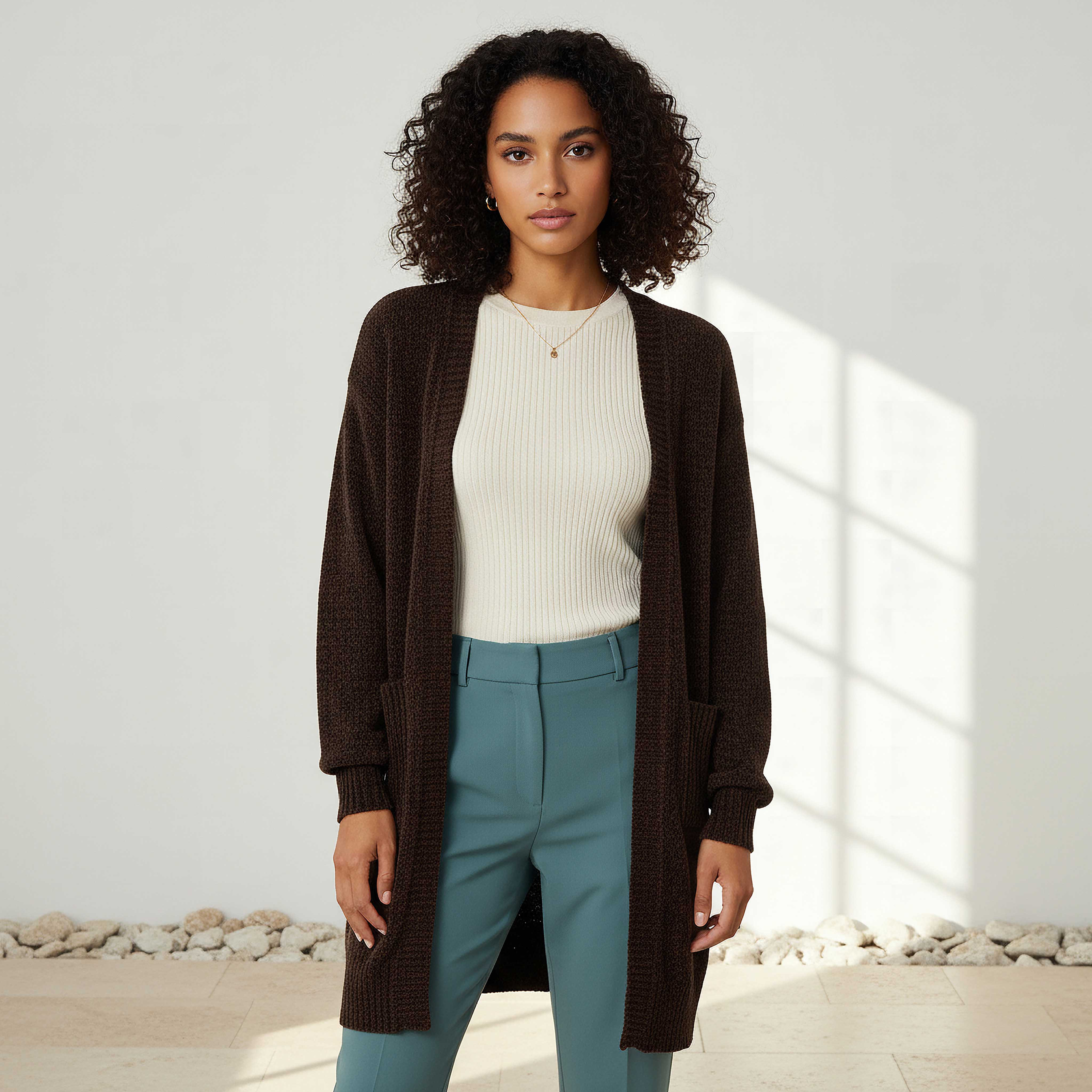 كارديجان شنيل طويل بمقدمة مفتوحة من تو إكستريمز-women-winterwear-cardigansandjumpers-cardigans-image-5