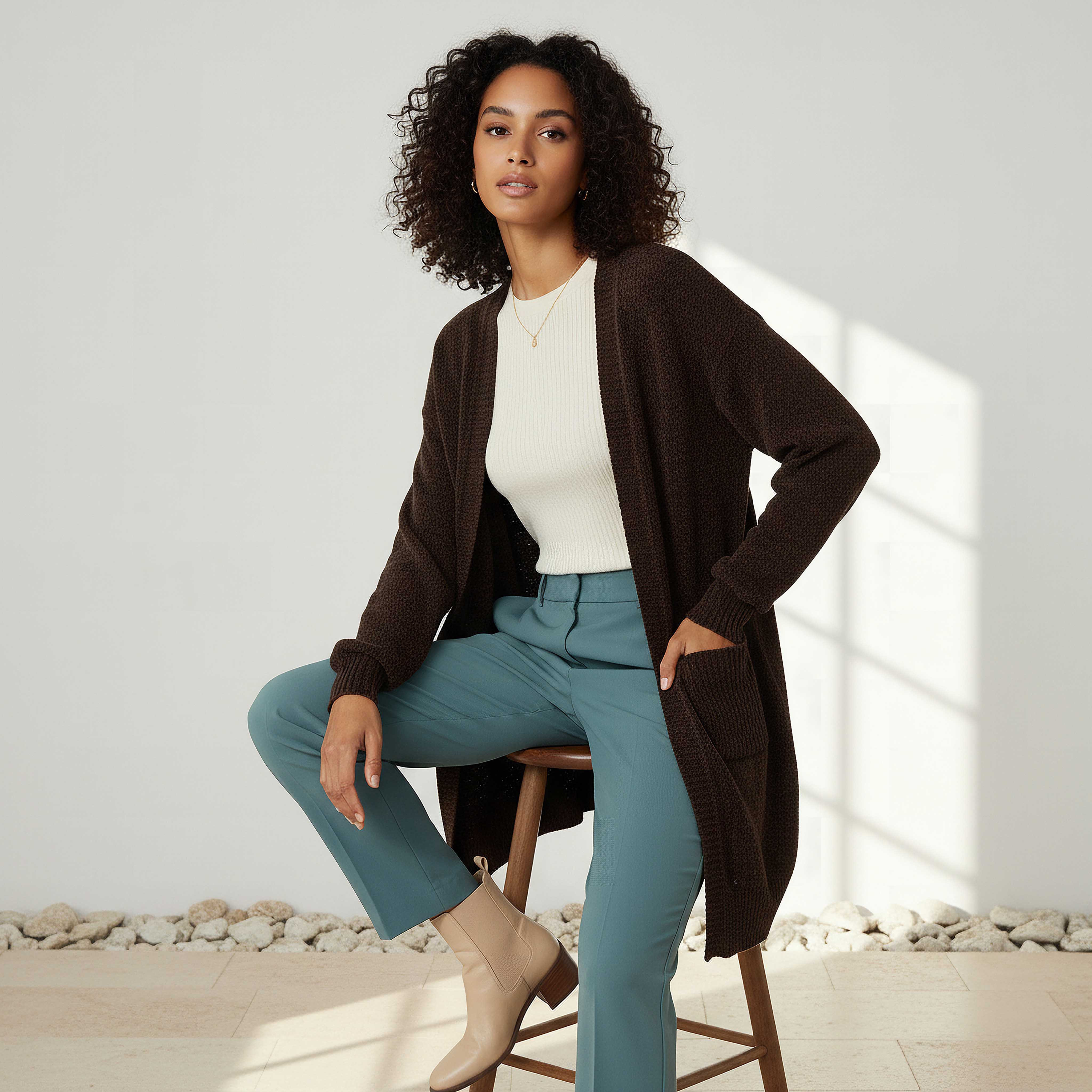 كارديجان شنيل طويل بمقدمة مفتوحة من تو إكستريمز-women-winterwear-cardigansandjumpers-cardigans-image-1