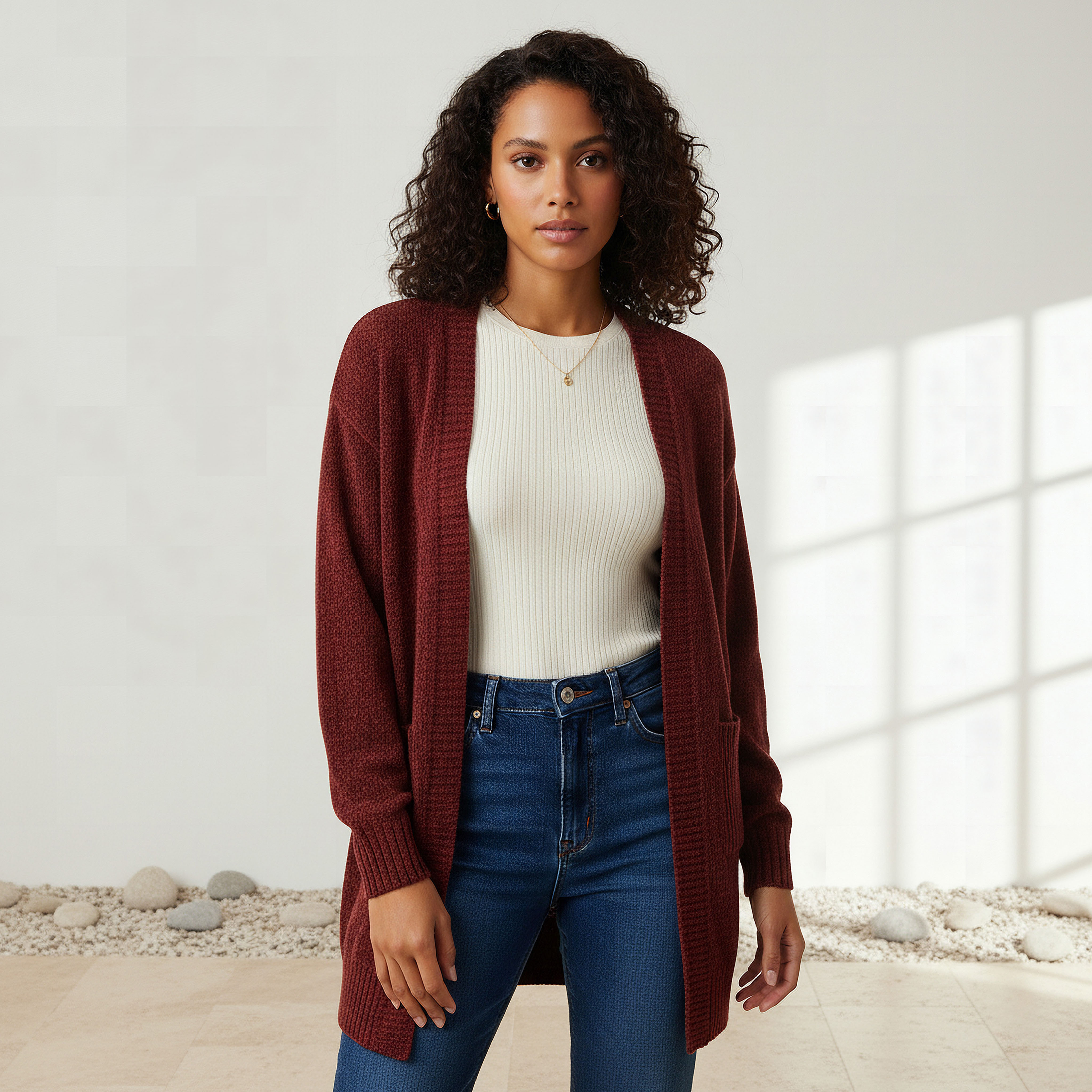 كارديجان شنيل طويل بمقدمة مفتوحة من تو إكستريمز-women-winterwear-cardigansandjumpers-cardigans-image-5