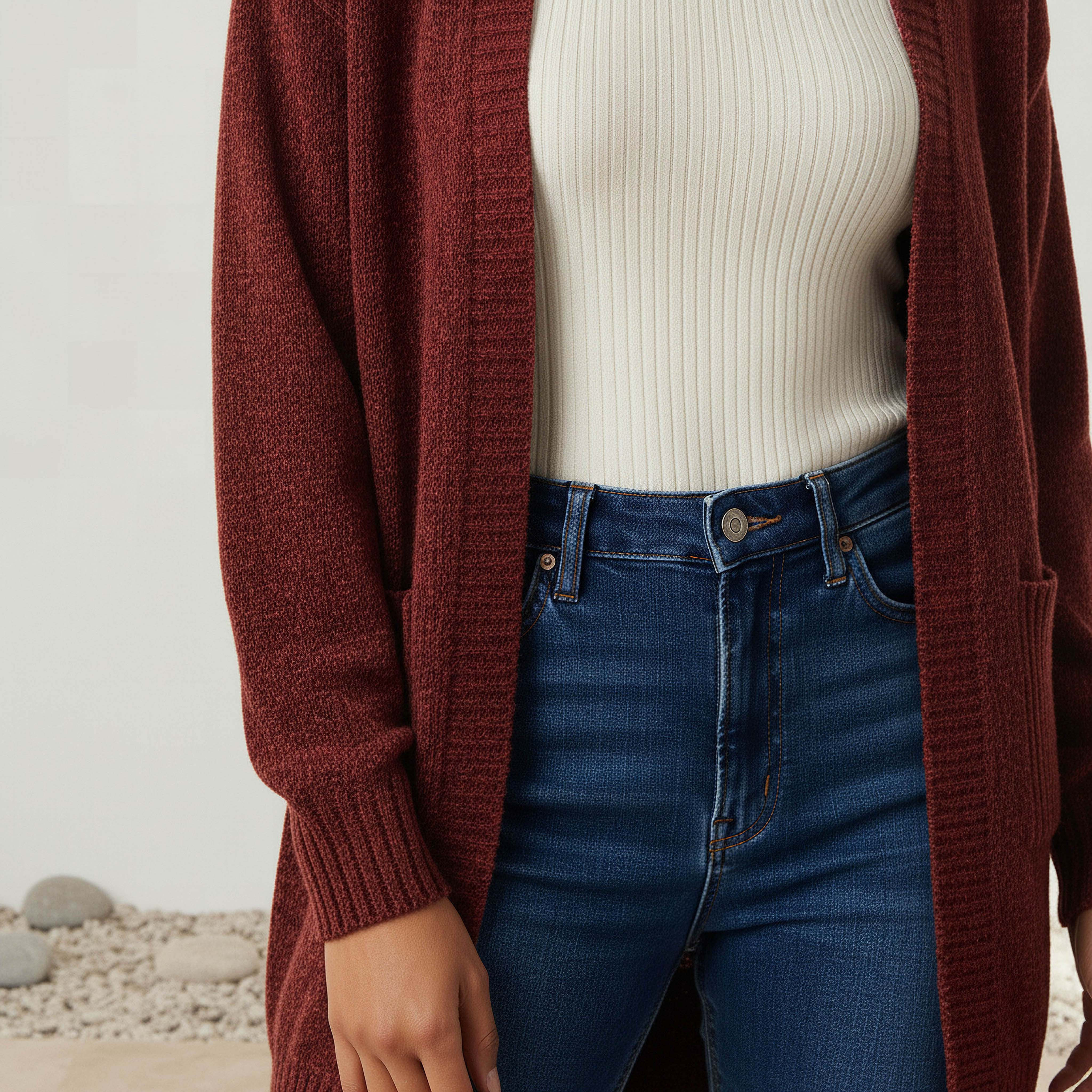 كارديجان شنيل طويل بمقدمة مفتوحة من تو إكستريمز-women-winterwear-cardigansandjumpers-cardigans-image-2