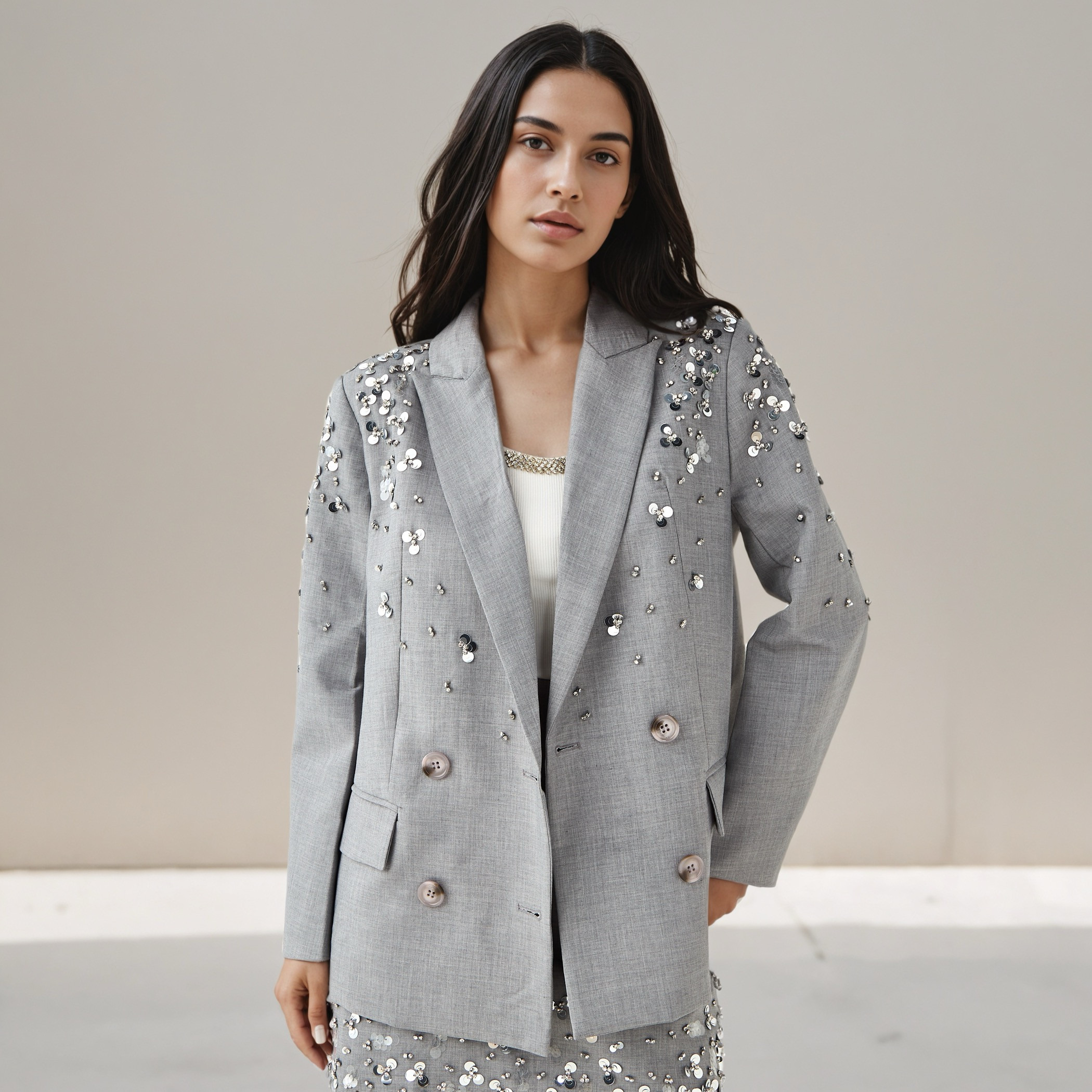 2Xtremz Double Breasted Jacket with Sequin Embellished Detail-women-winterwear-coatsandjackets-jackets-image-1