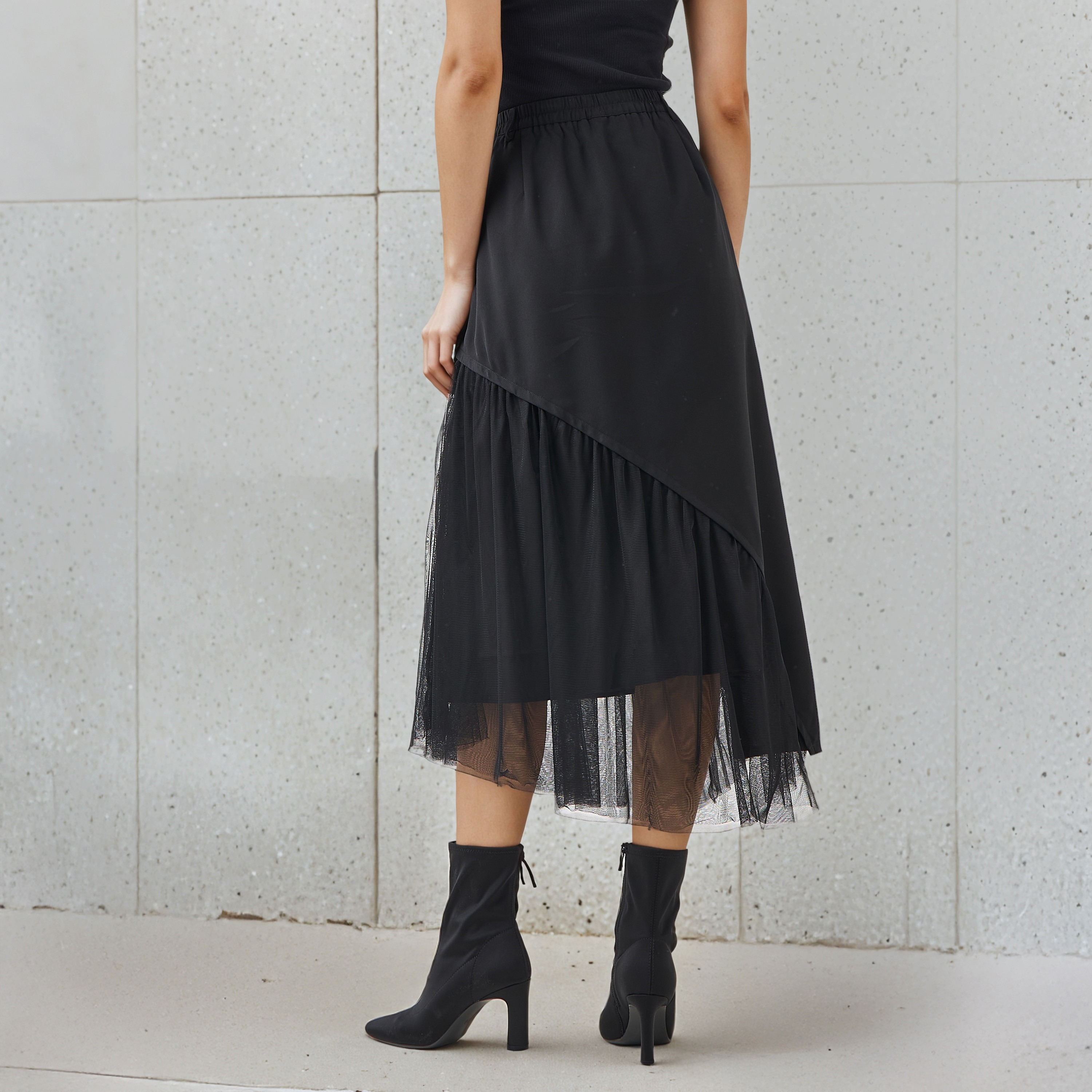 2Xtremz Midi Polyester Mesh Skirt with Asymmetrical Hemline-women-clothing-bottoms-skirts-image-3