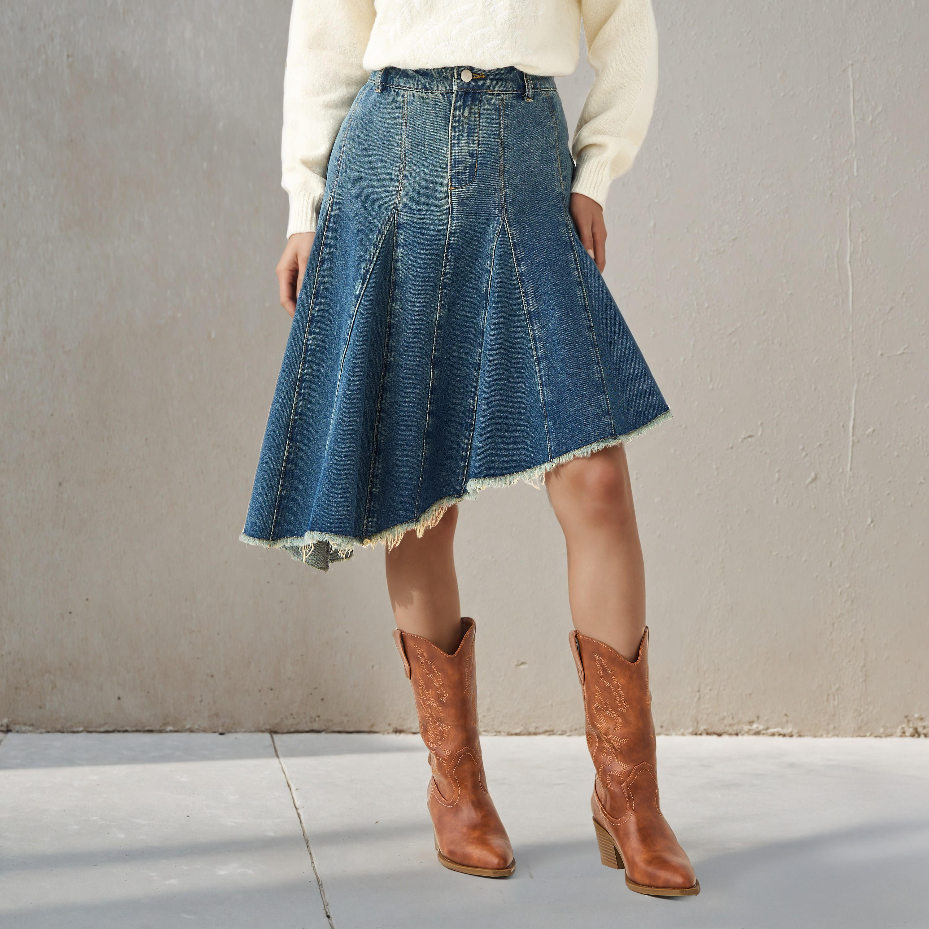 2Xtremz Denim Skirt with Asymmetrical Hemline-women-clothing-bottoms-skirts-image-1