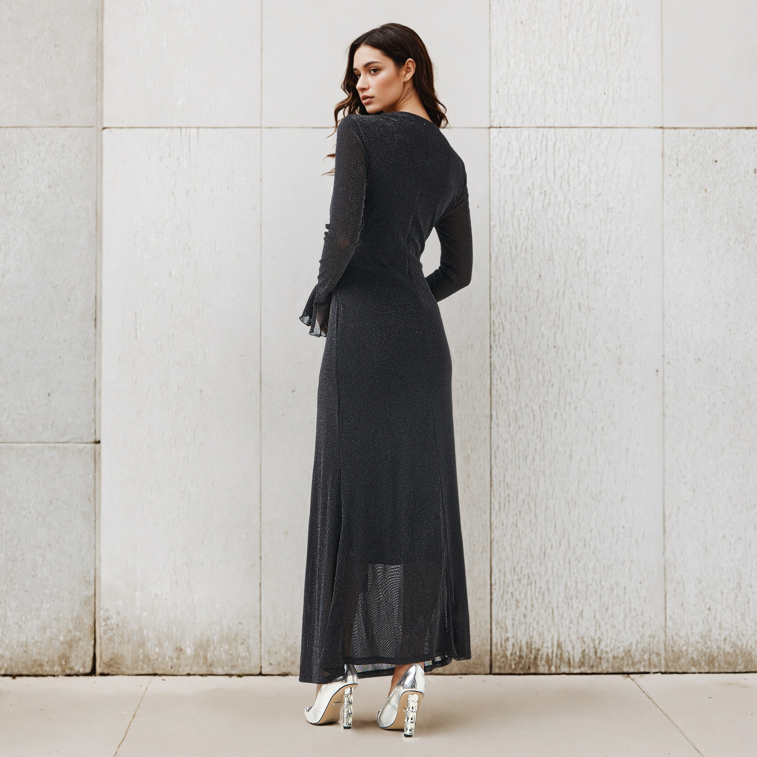 Lurex Accent 2Xtremz Maxi Nylon Blend Dress with Bell Sleeves-women-clothing-dresses-image-3