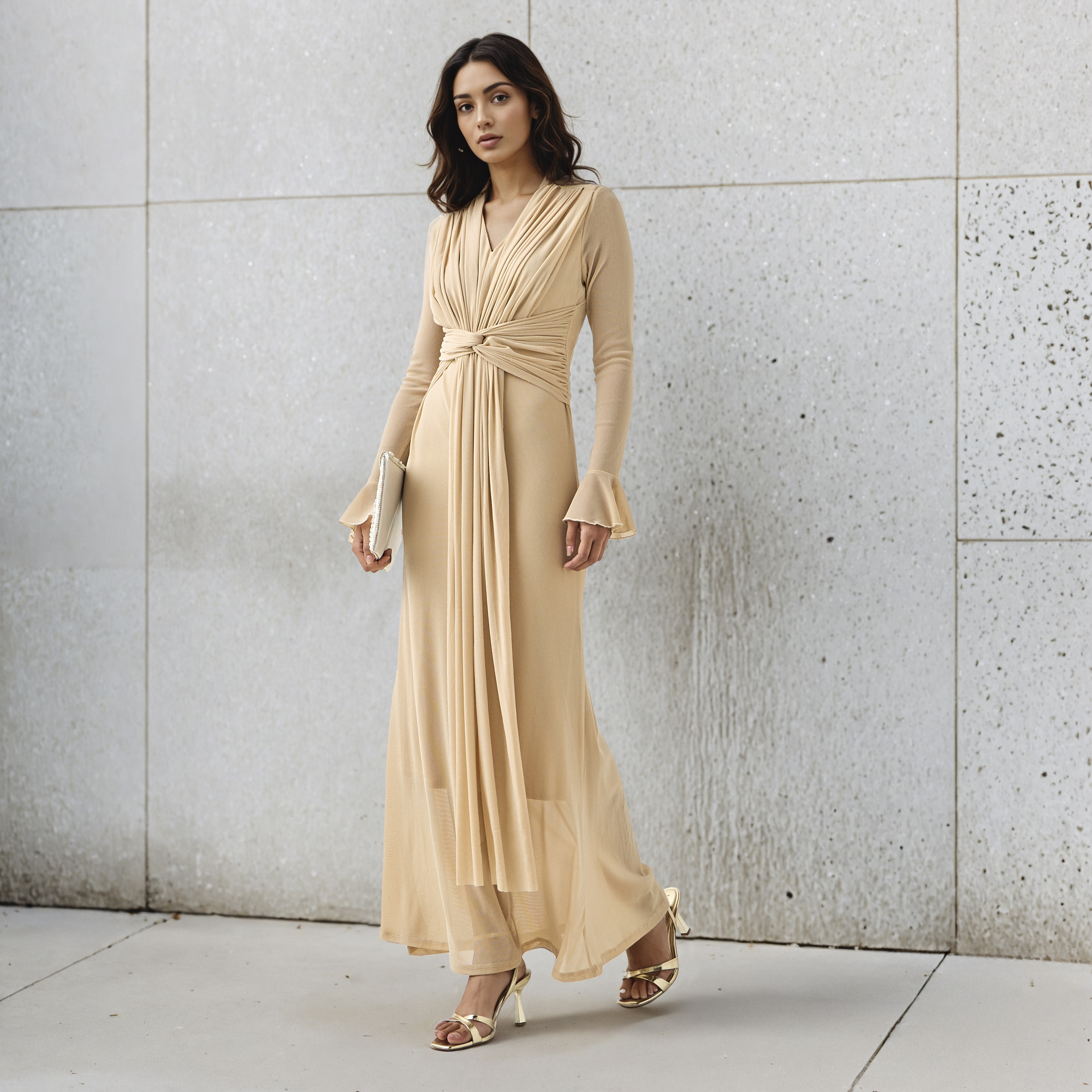 Lurex Accent 2Xtremz Maxi Nylon Blend Dress with Bell Sleeves-women-clothing-dresses-image-1