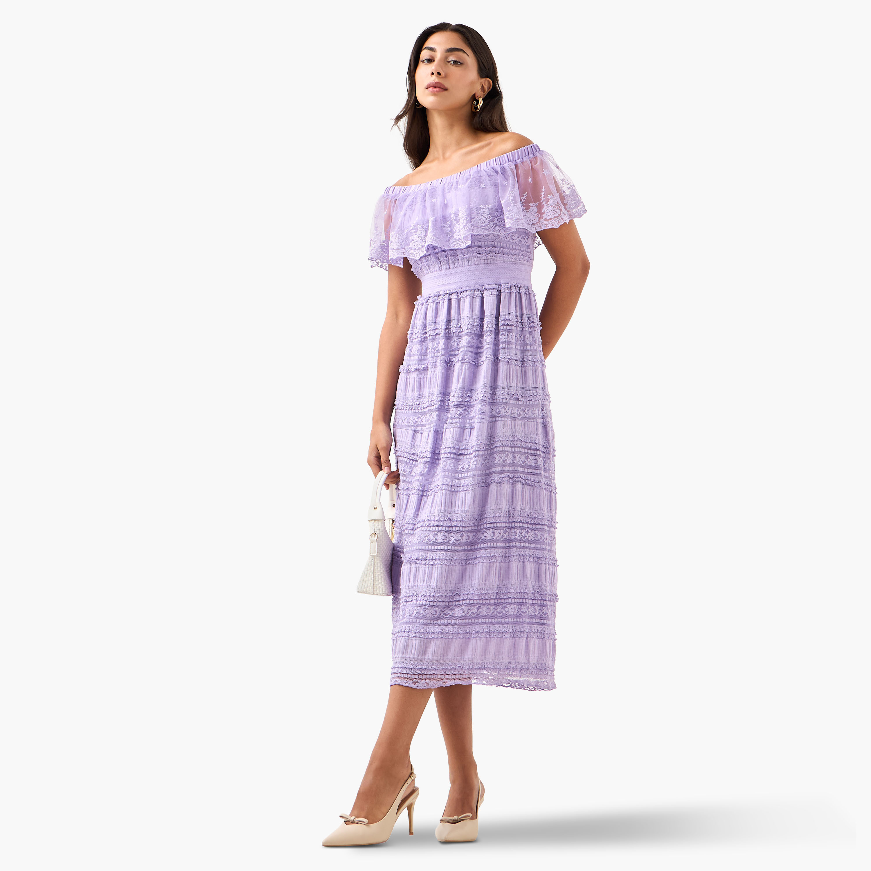 2Xtremz Lace Off Shoulder Dress with Ruffle Polyester-women-clothing-dresses-image-1