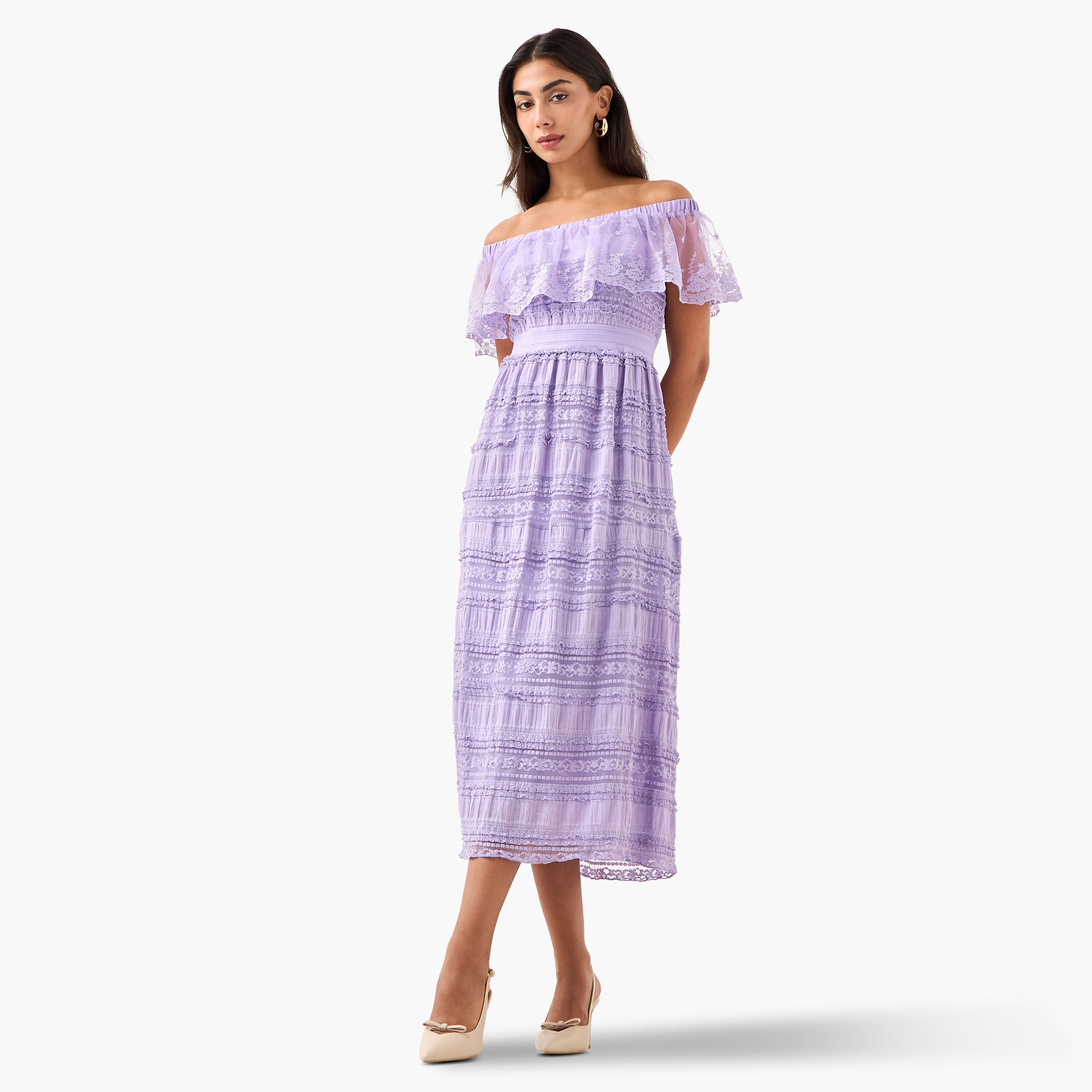 2Xtremz Lace Off Shoulder Dress with Ruffle Polyester-women-clothing-dresses-image-2