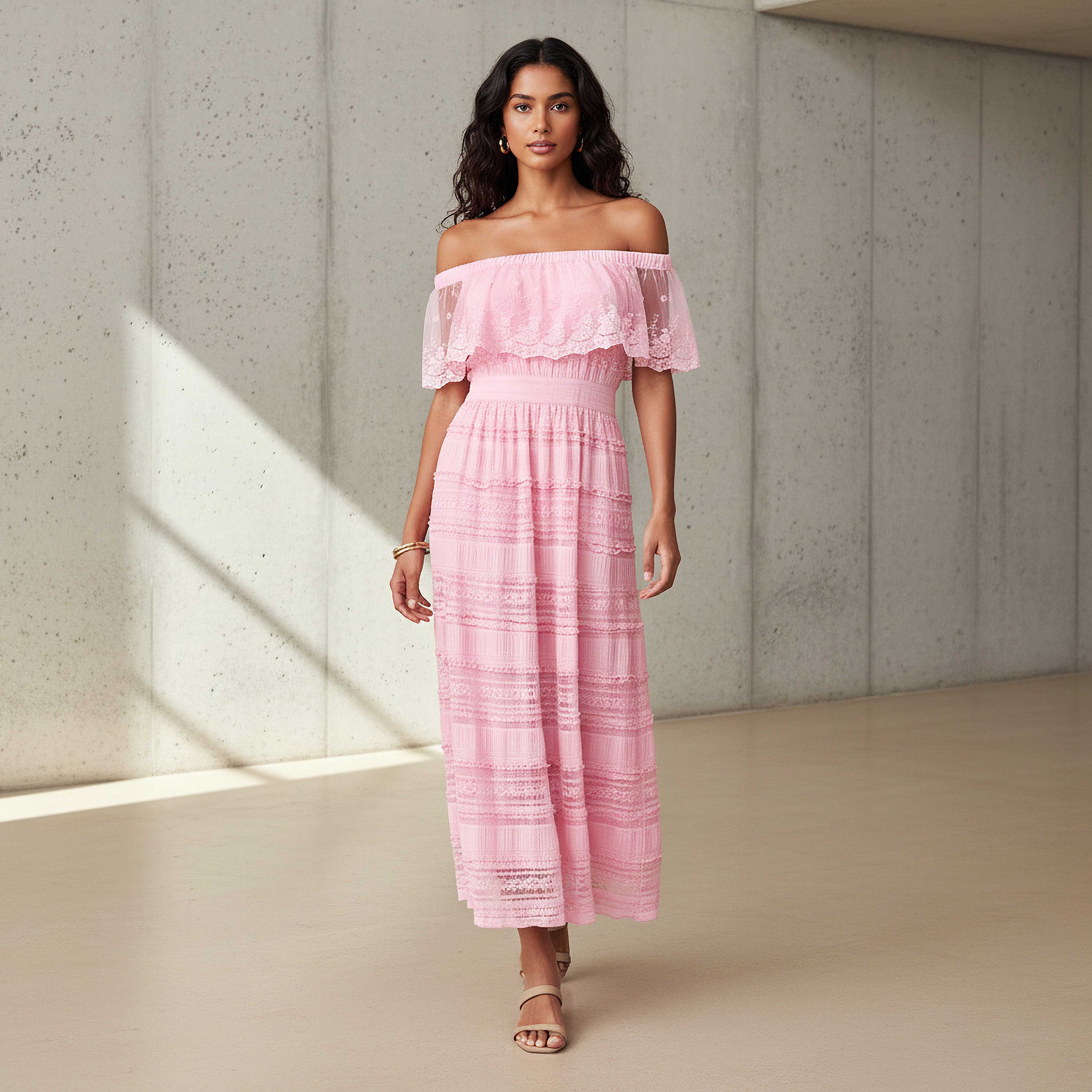2Xtremz Lace Off Shoulder Dress with Ruffle Polyester-women-clothing-dresses-image-1