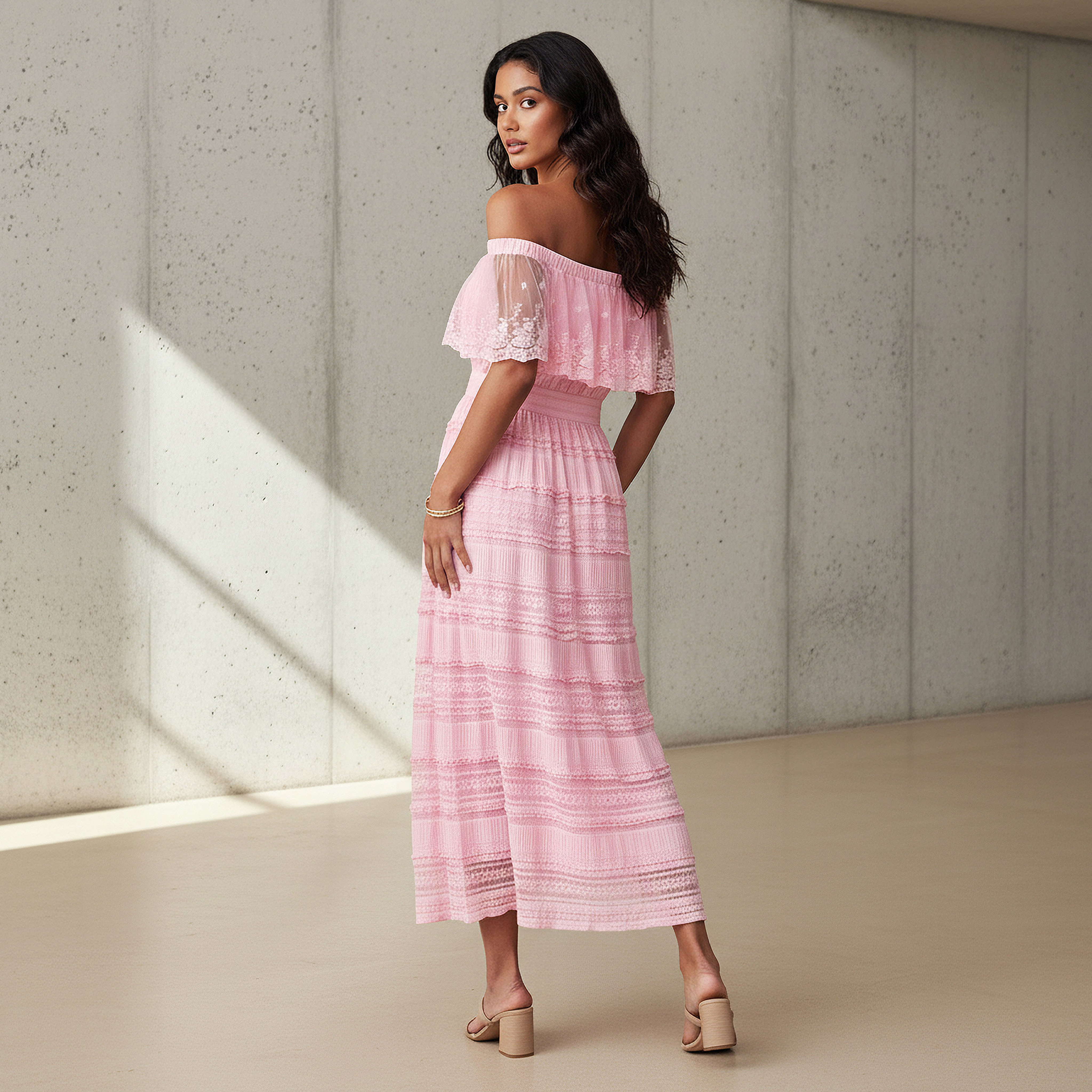 2Xtremz Lace Off Shoulder Dress with Ruffle Polyester-women-clothing-dresses-image-2