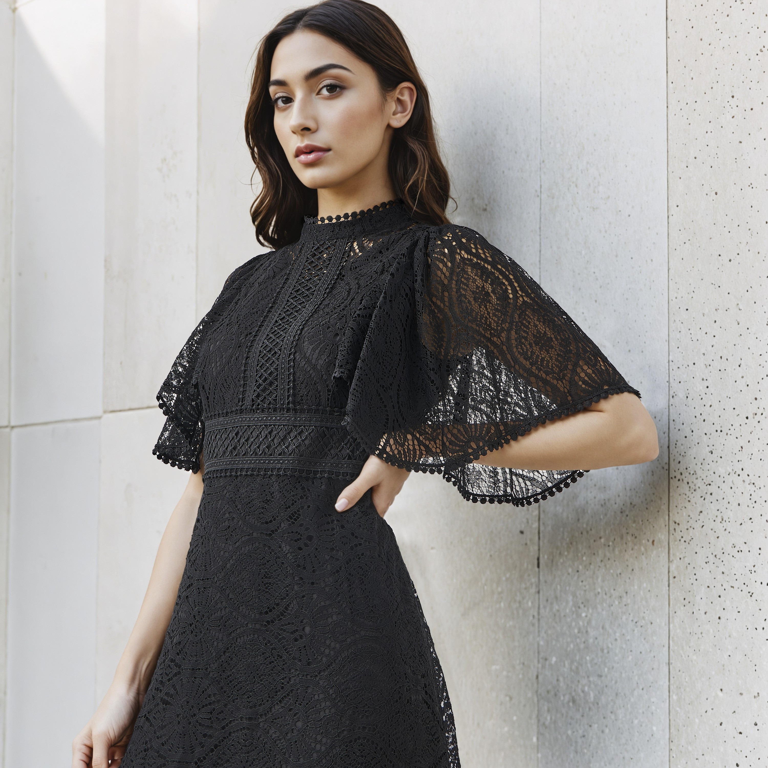 Lace Accent 2Xtremz A-line Midi Polyester Dress with Flutter Sleeves-women-clothing-dresses-image-5