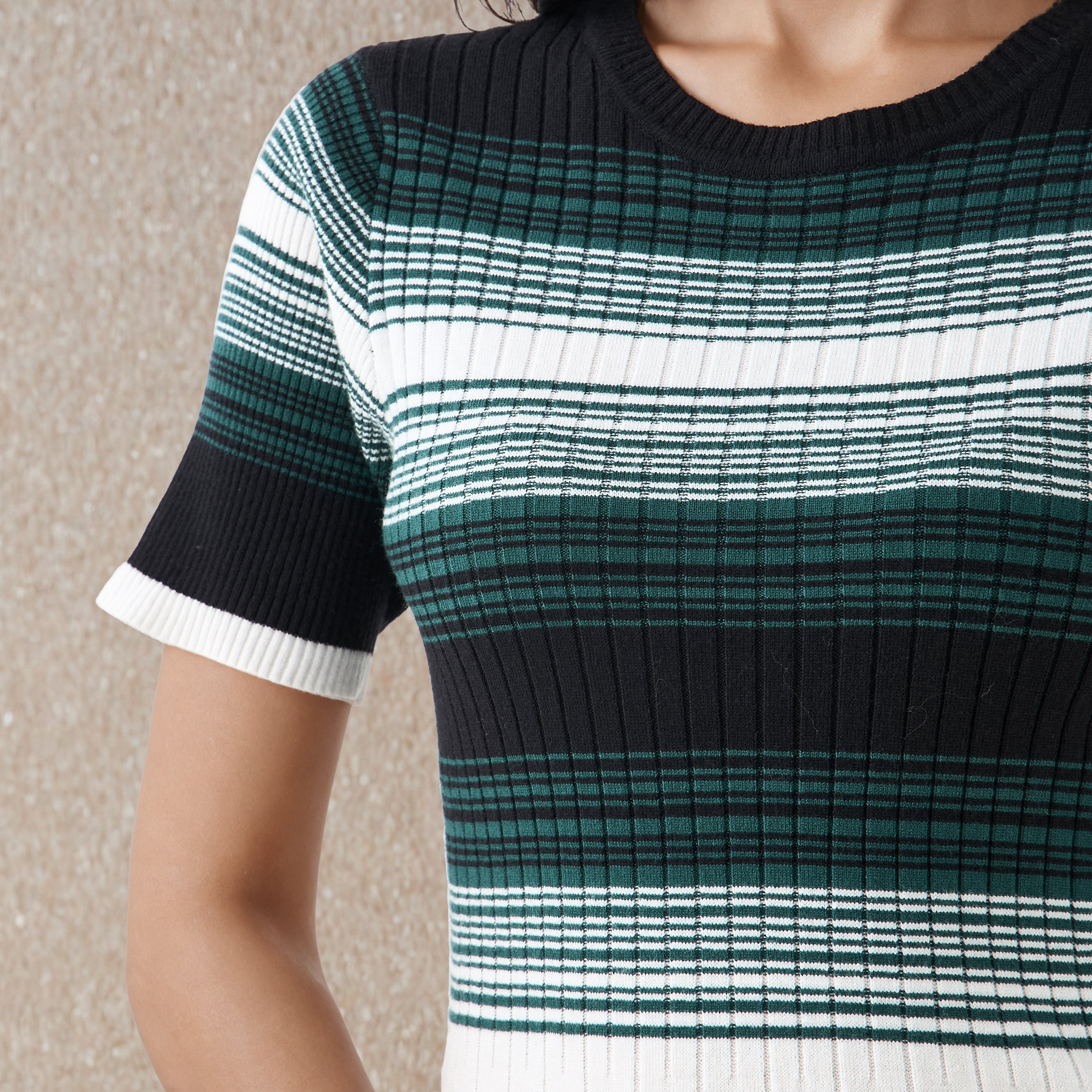 2Xtremz Bodycon Midi Length Viscose Blend Dress with Stripes-women-clothing-dresses-image-5