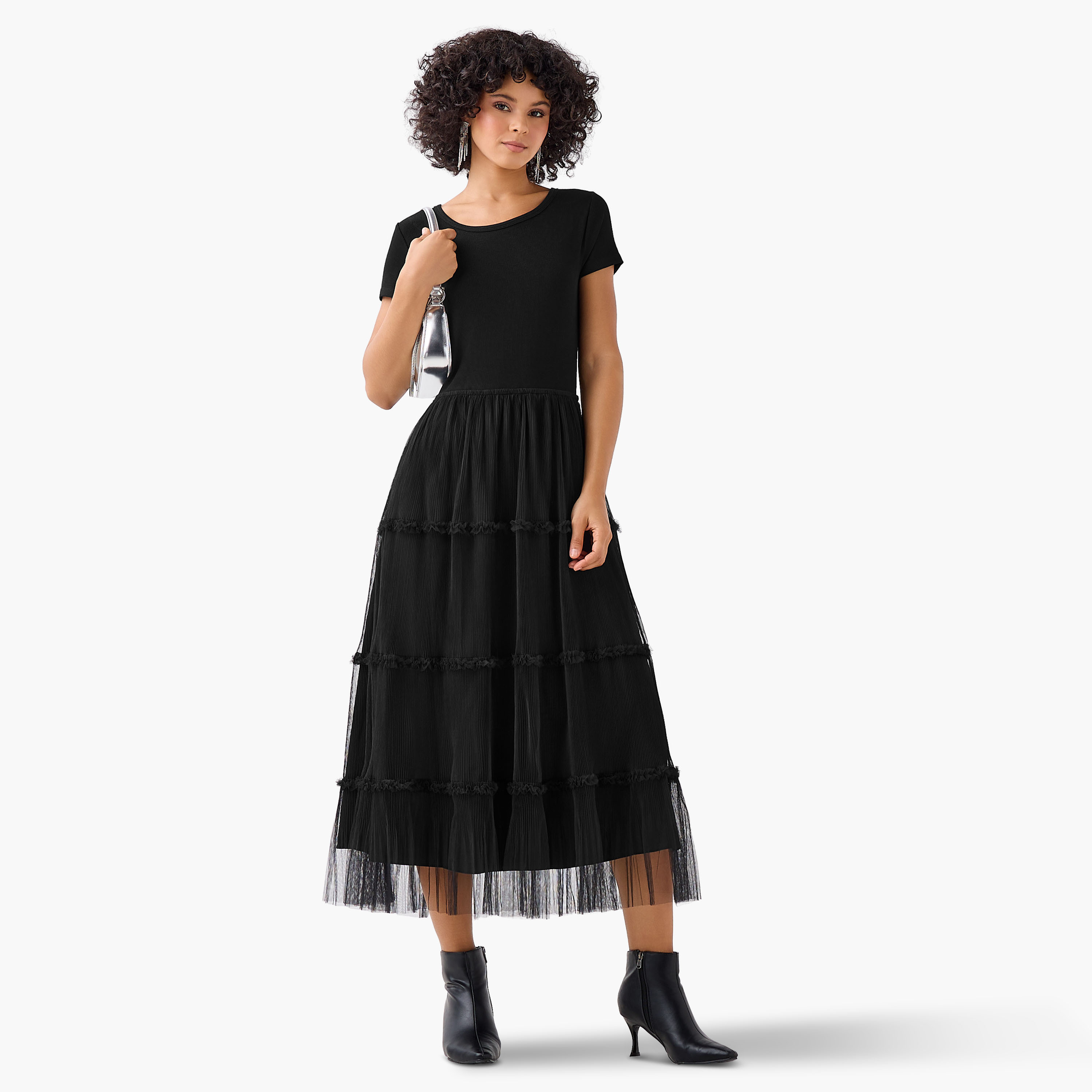 فستان ميدي بقصة إيه لاين وحافة بكشكش من تو إكستريمز-women-clothing-dresses-image-2
