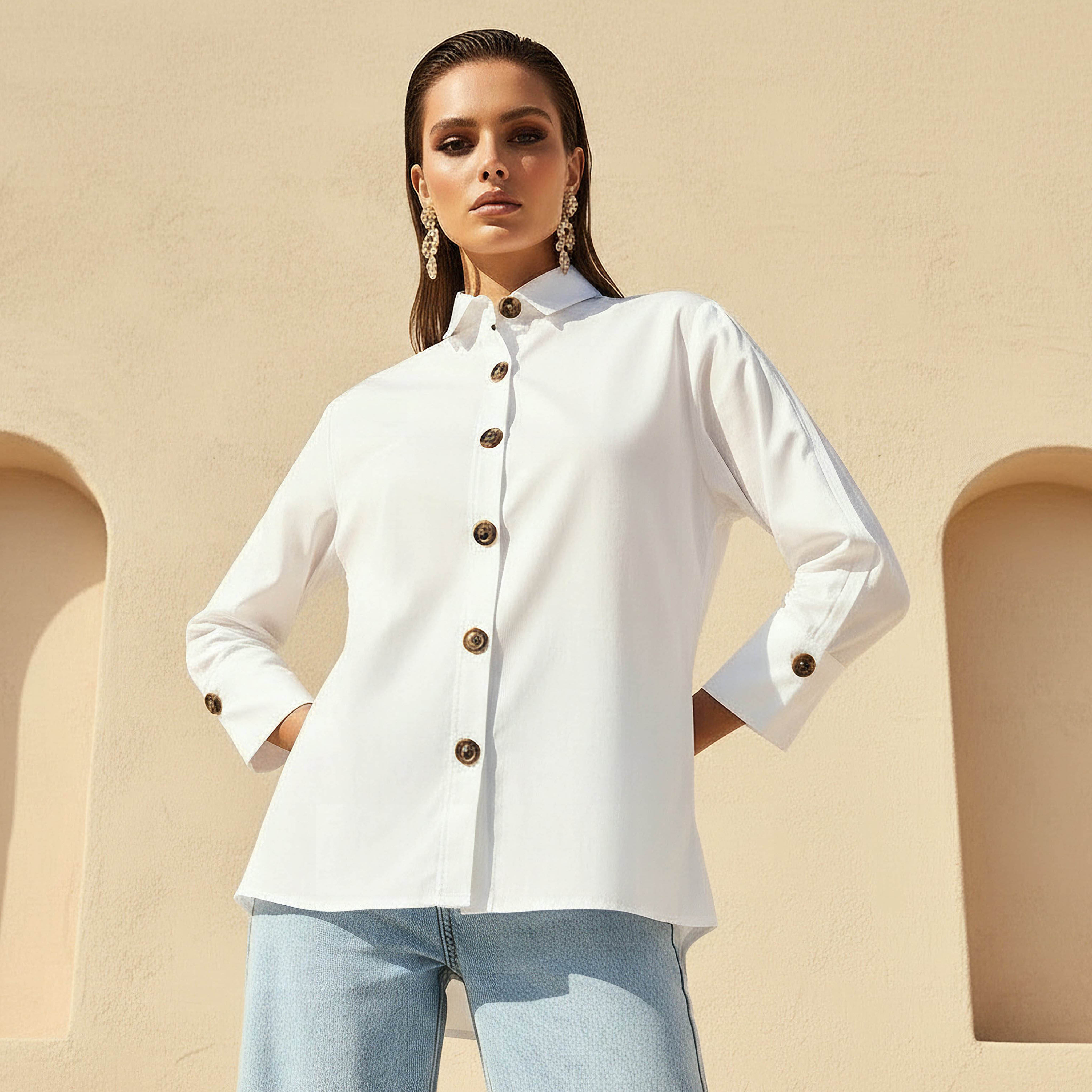 2Xtremz Cotton Oversized Shirt 3/4 Sleeves-women-clothing-shirtsandblouses-shirts-image-1