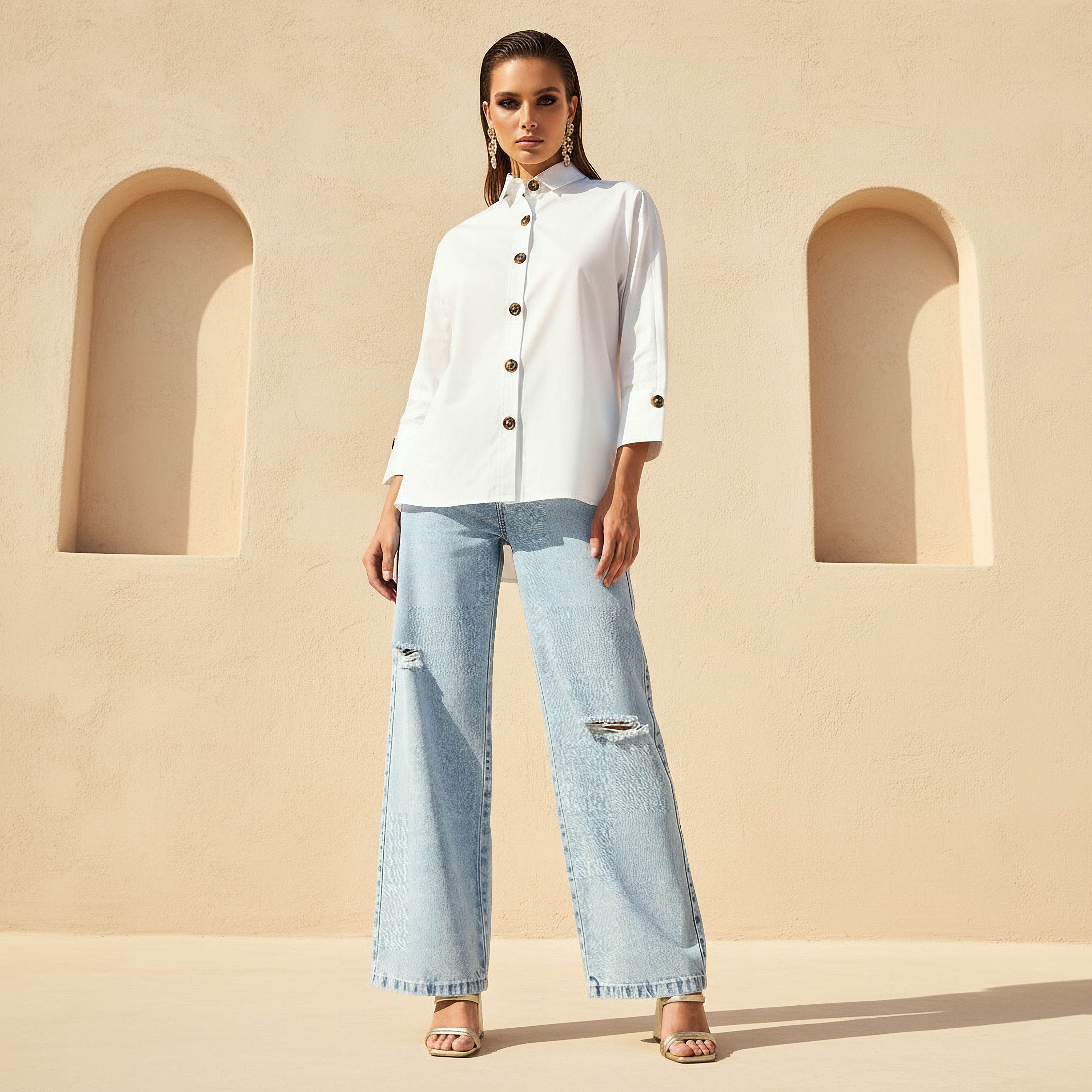 2Xtremz Cotton Oversized Shirt 3/4 Sleeves-women-clothing-shirtsandblouses-shirts-image-2