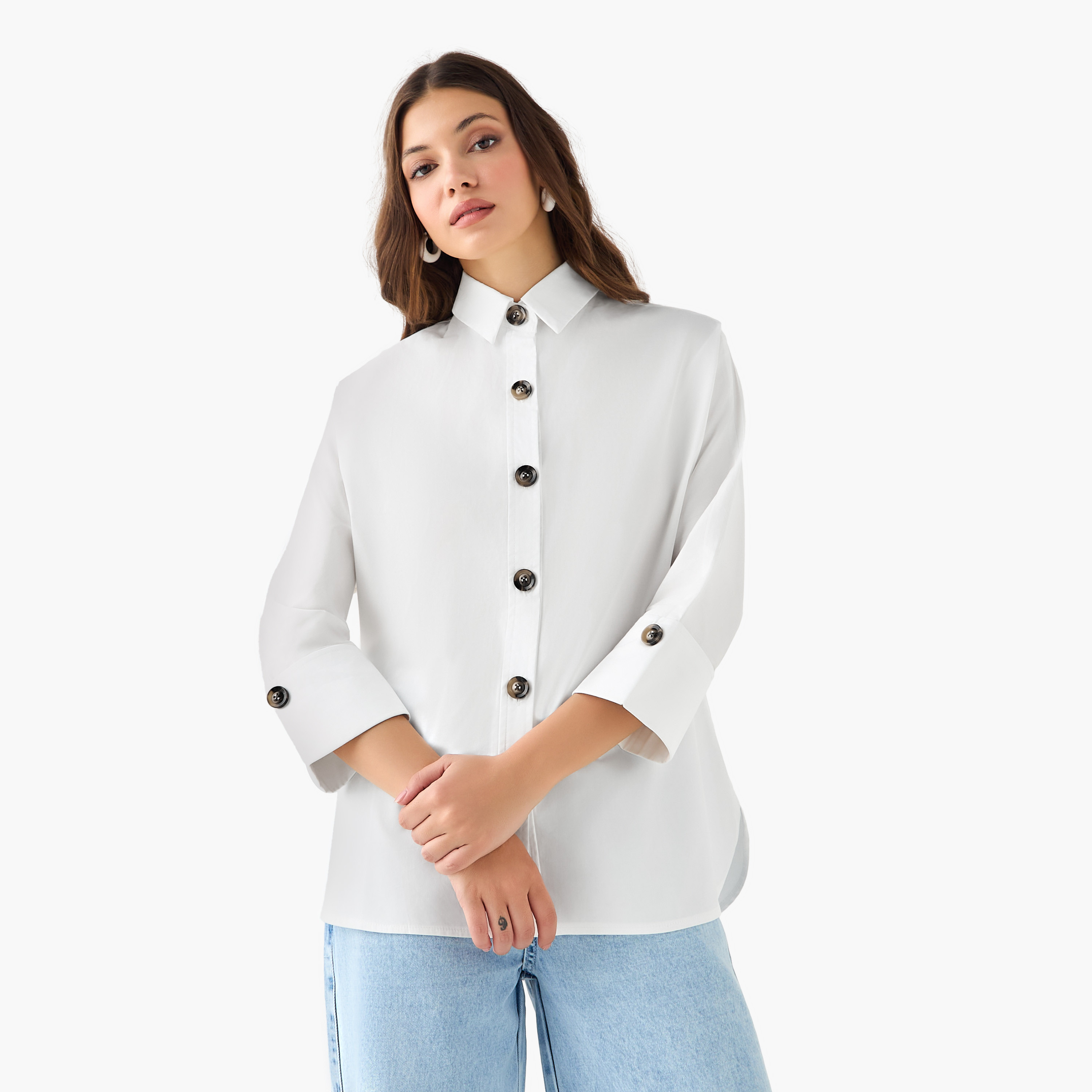 2Xtremz Cotton Oversized Shirt 3/4 Sleeves-women-clothing-shirtsandblouses-shirts-image-3