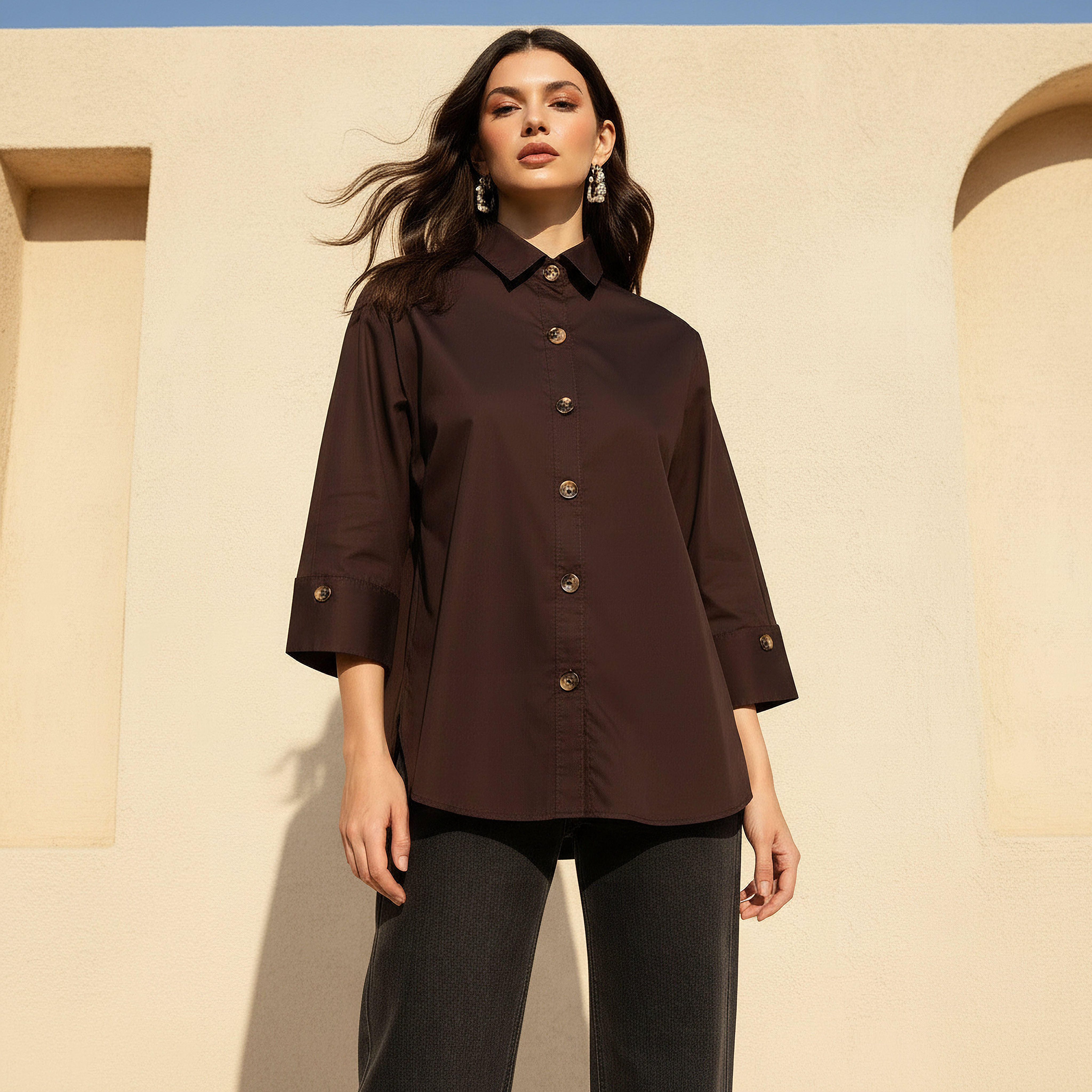 2Xtremz Cotton Oversized Shirt 3/4 Sleeves-women-clothing-shirtsandblouses-shirts-image-1
