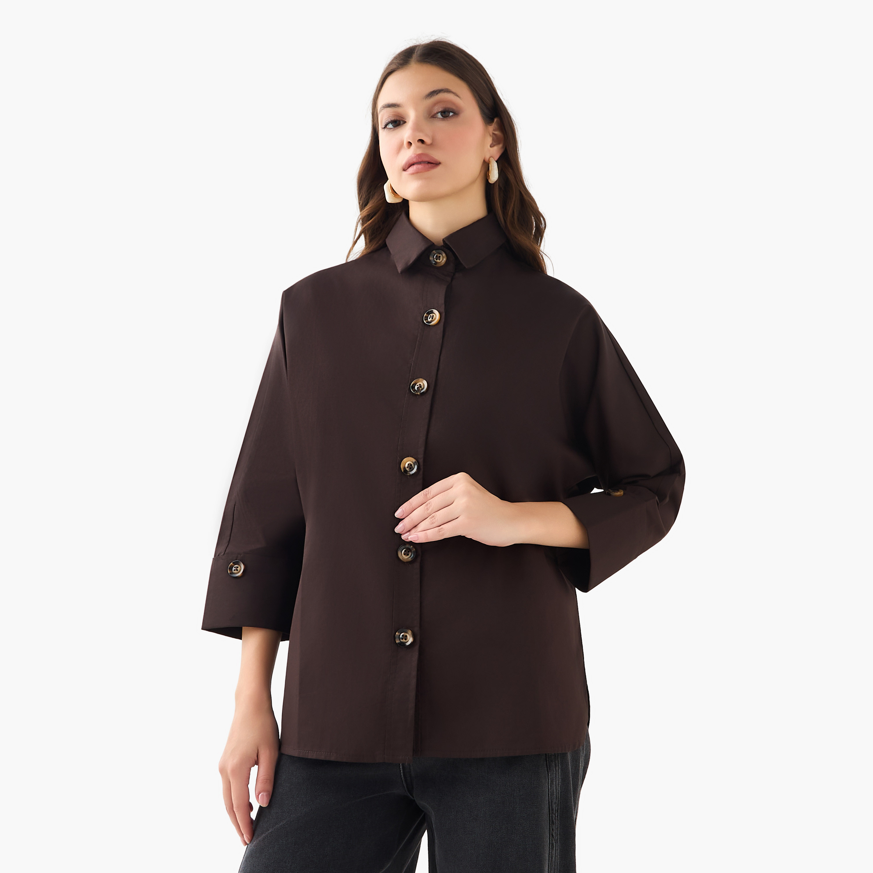 2Xtremz Cotton Oversized Shirt 3/4 Sleeves-women-clothing-shirtsandblouses-shirts-image-2