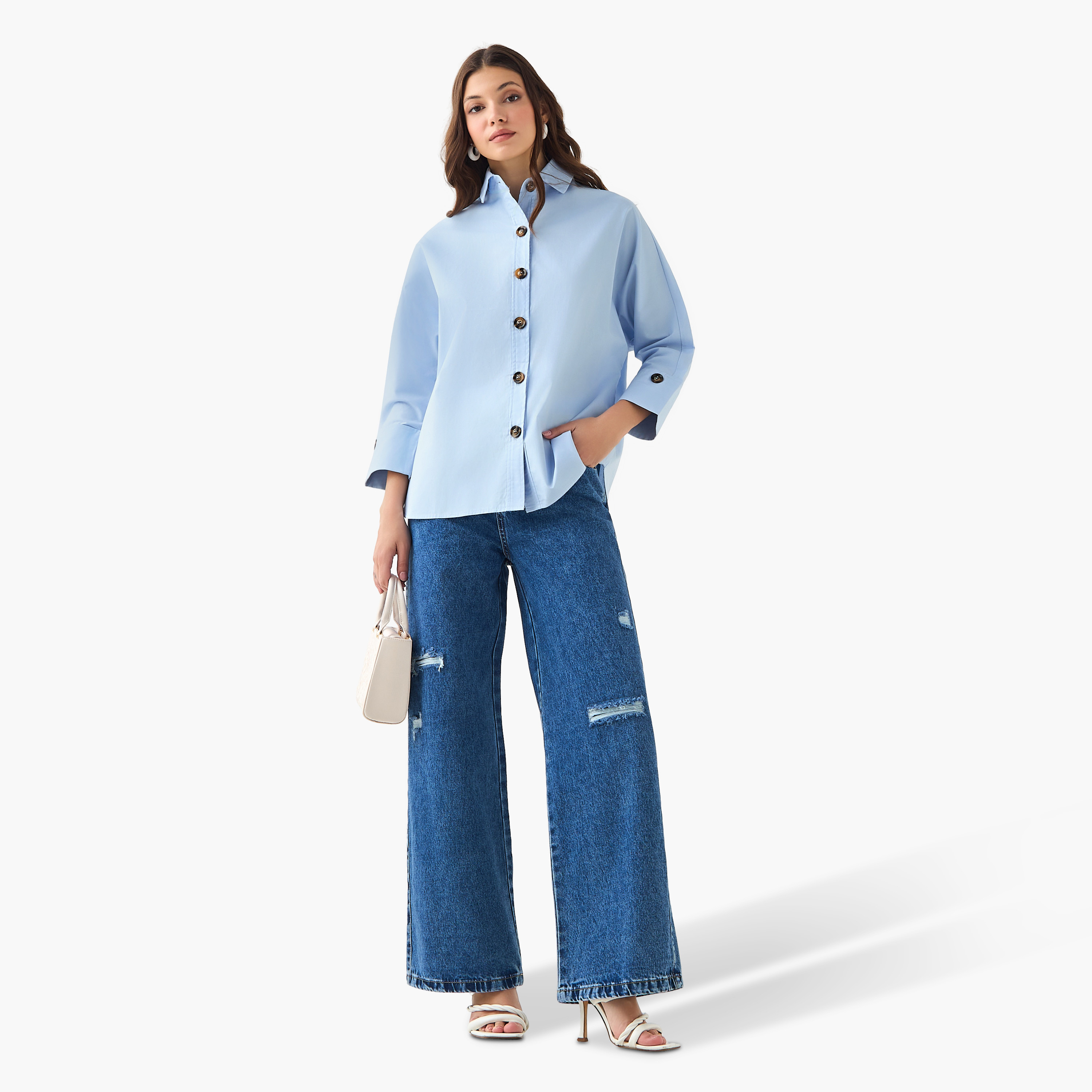 2Xtremz Cotton Oversized Shirt 3/4 Sleeves-women-clothing-shirtsandblouses-shirts-image-3