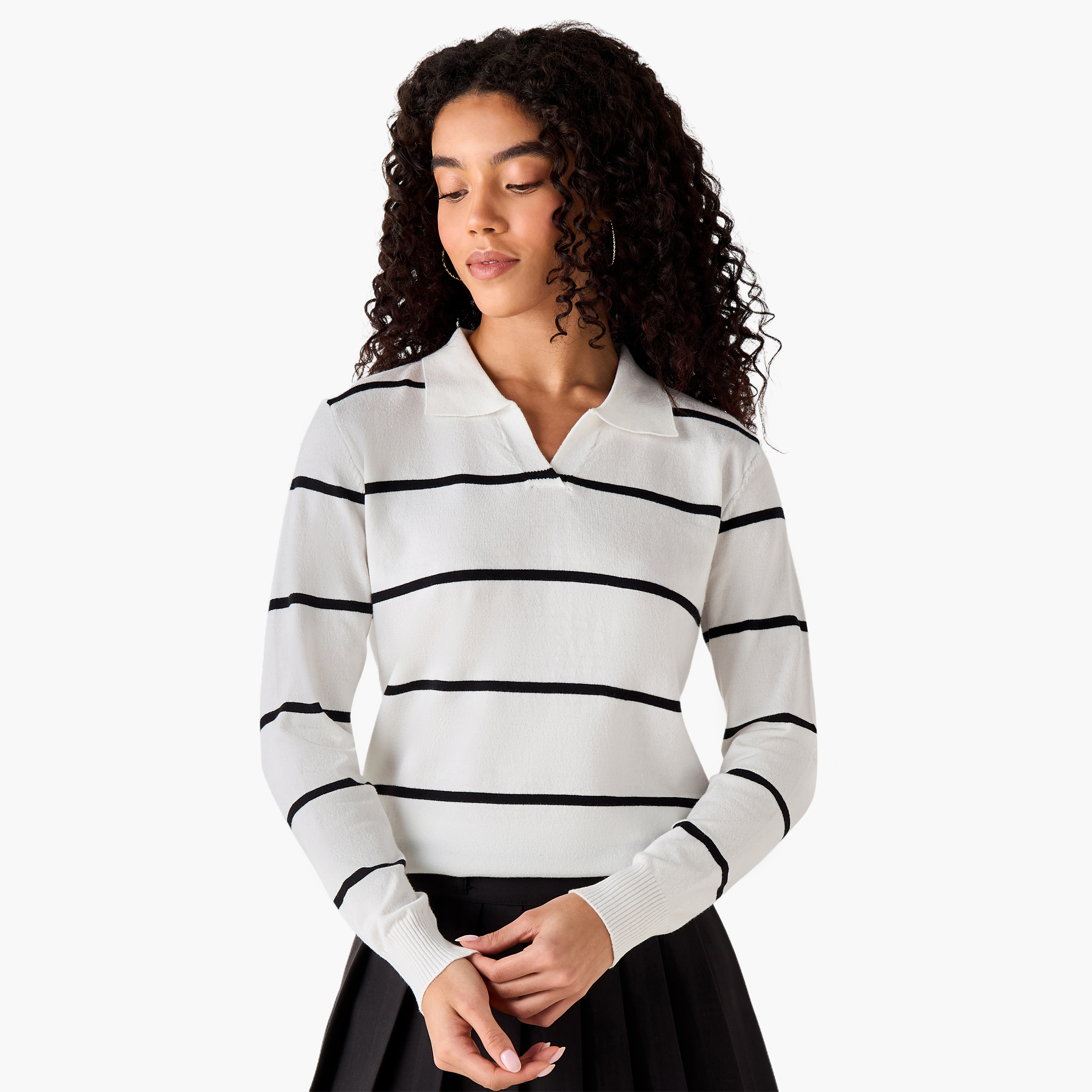 كنزة تريكو بقصّة عادية وياقة مخططة من تو إكستريمز-women-clothing-cardigansandjumpers-jumpers-image-5