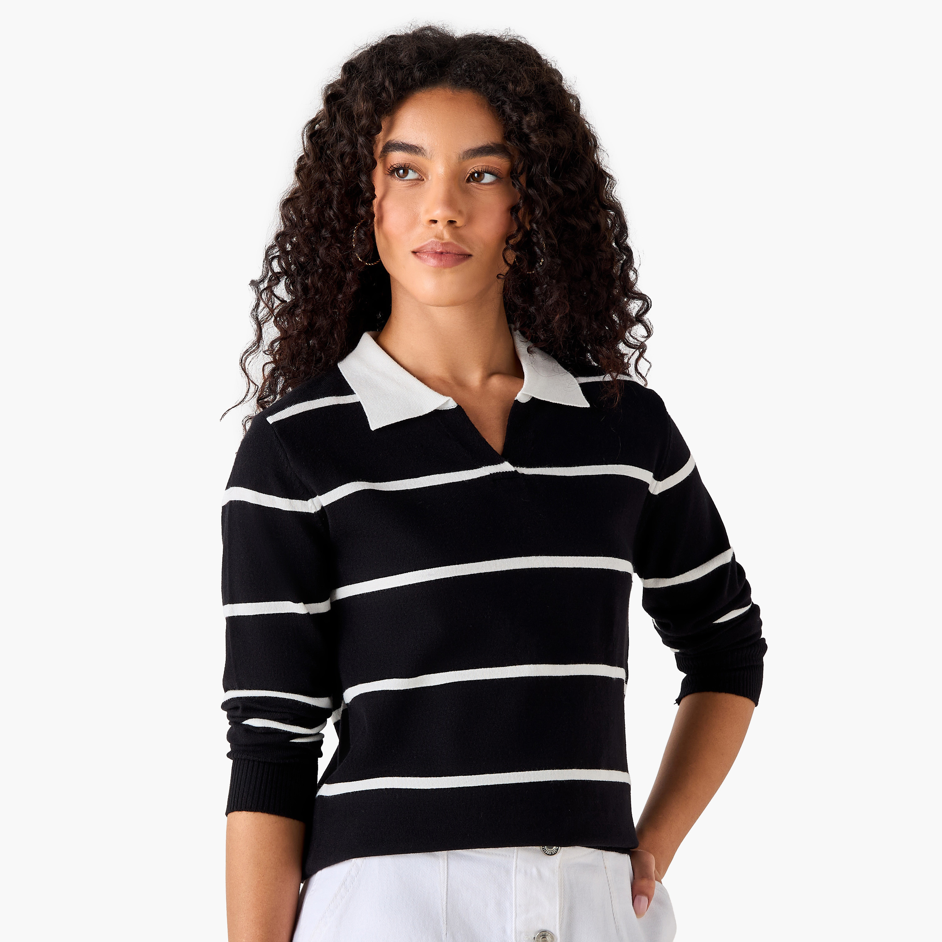 كنزة تريكو بقصّة عادية وياقة مخططة من تو إكستريمز-women-clothing-cardigansandjumpers-jumpers-image-5