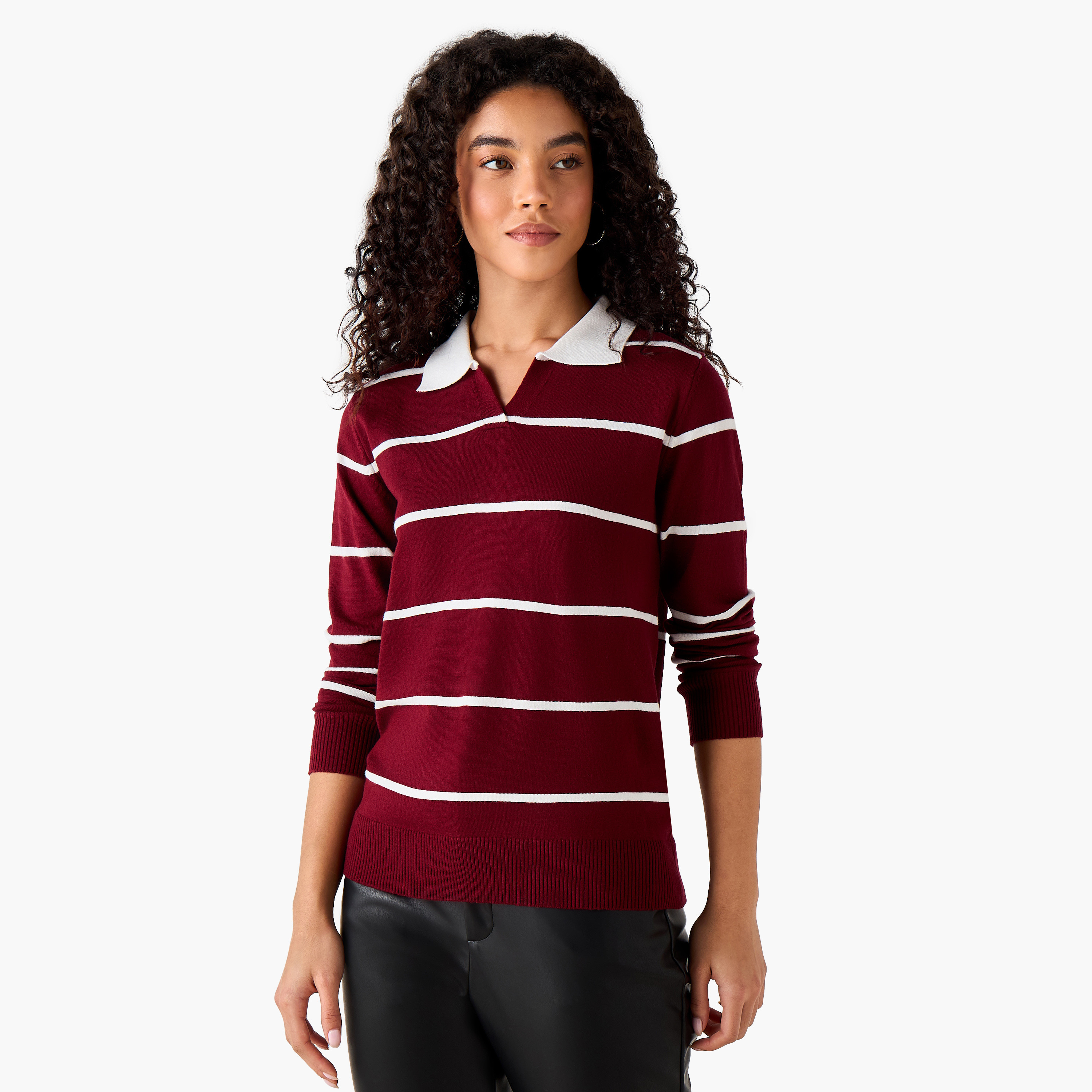 كنزة تريكو بقصّة عادية وياقة مخططة من تو إكستريمز-women-clothing-cardigansandjumpers-jumpers-image-5