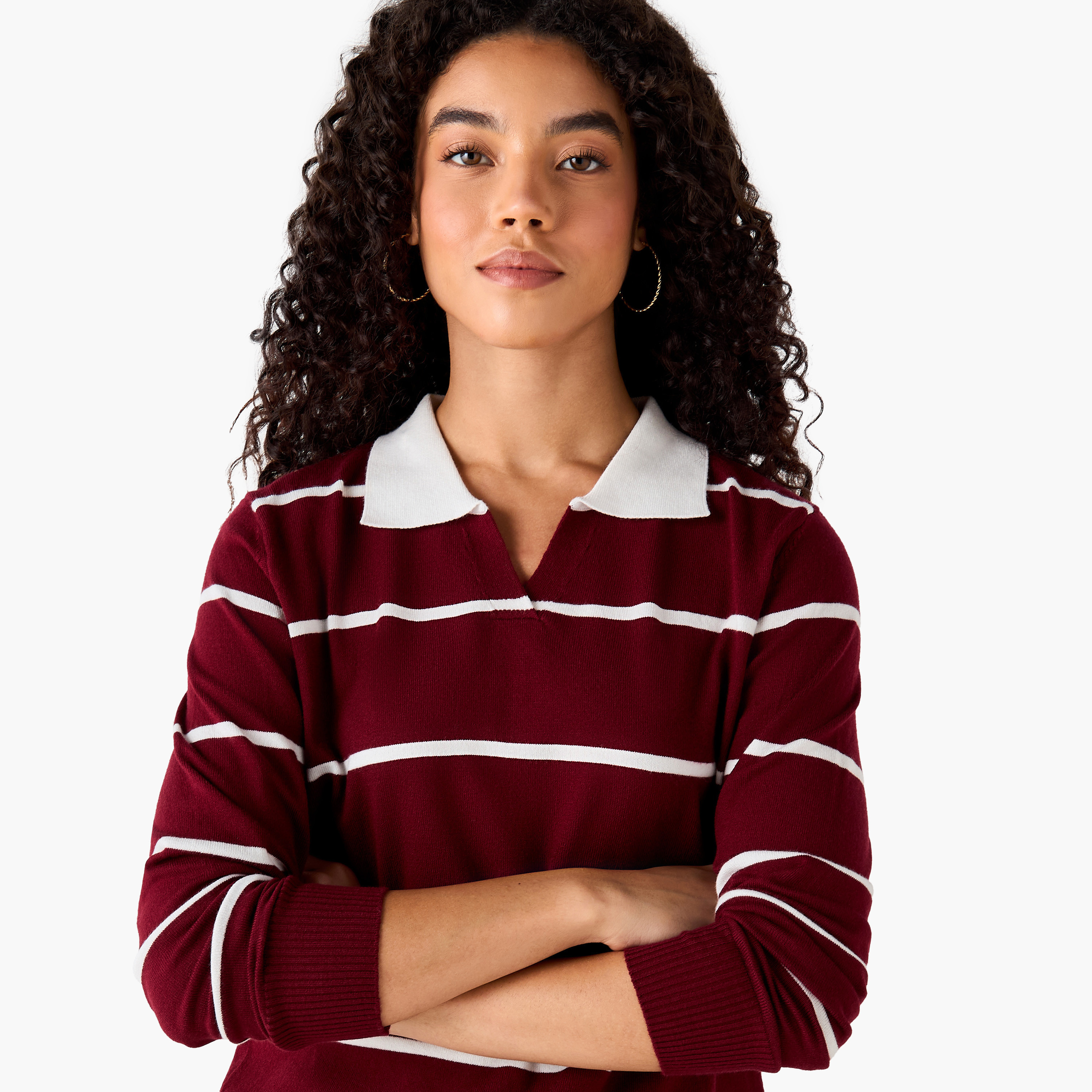 كنزة تريكو بقصّة عادية وياقة مخططة من تو إكستريمز-women-clothing-cardigansandjumpers-jumpers-image-2